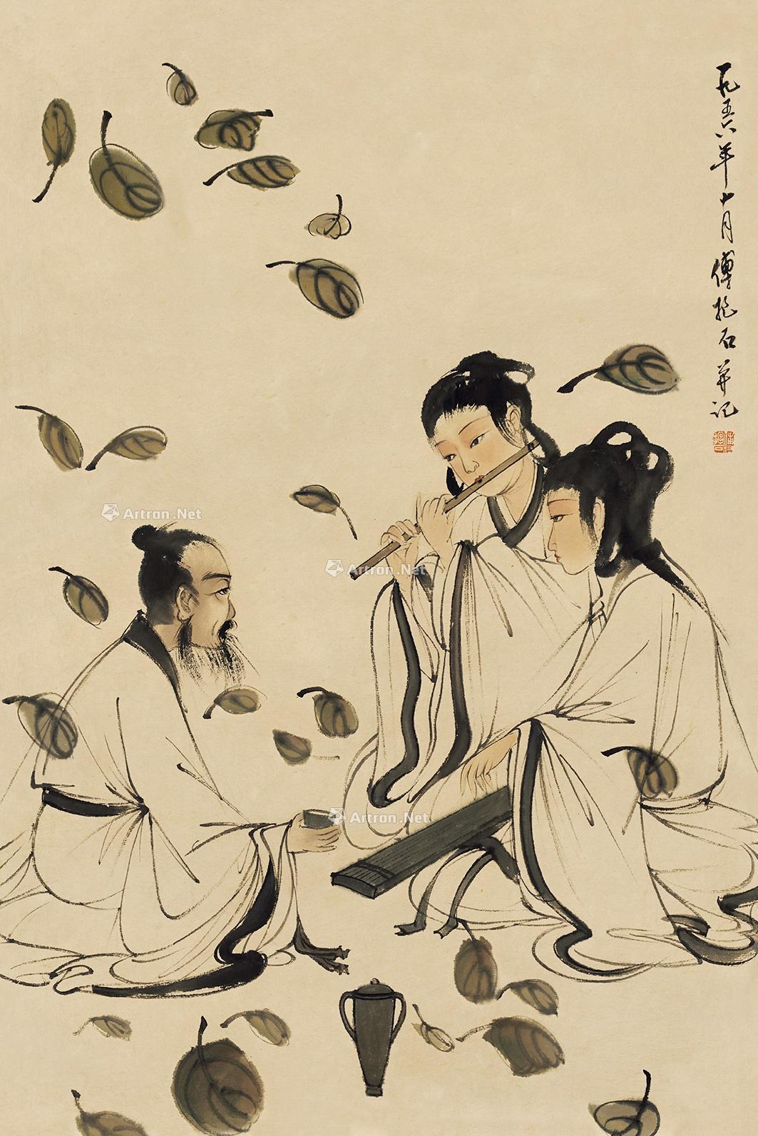 2127琴瑟和鸣立轴设色纸本