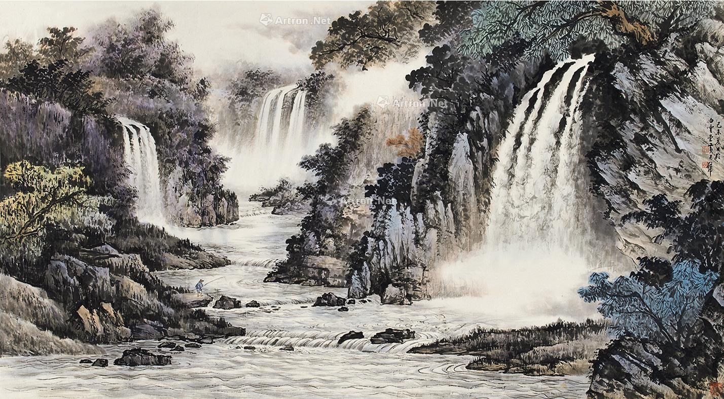 2025飞流直下三千尺镜心设色纸本