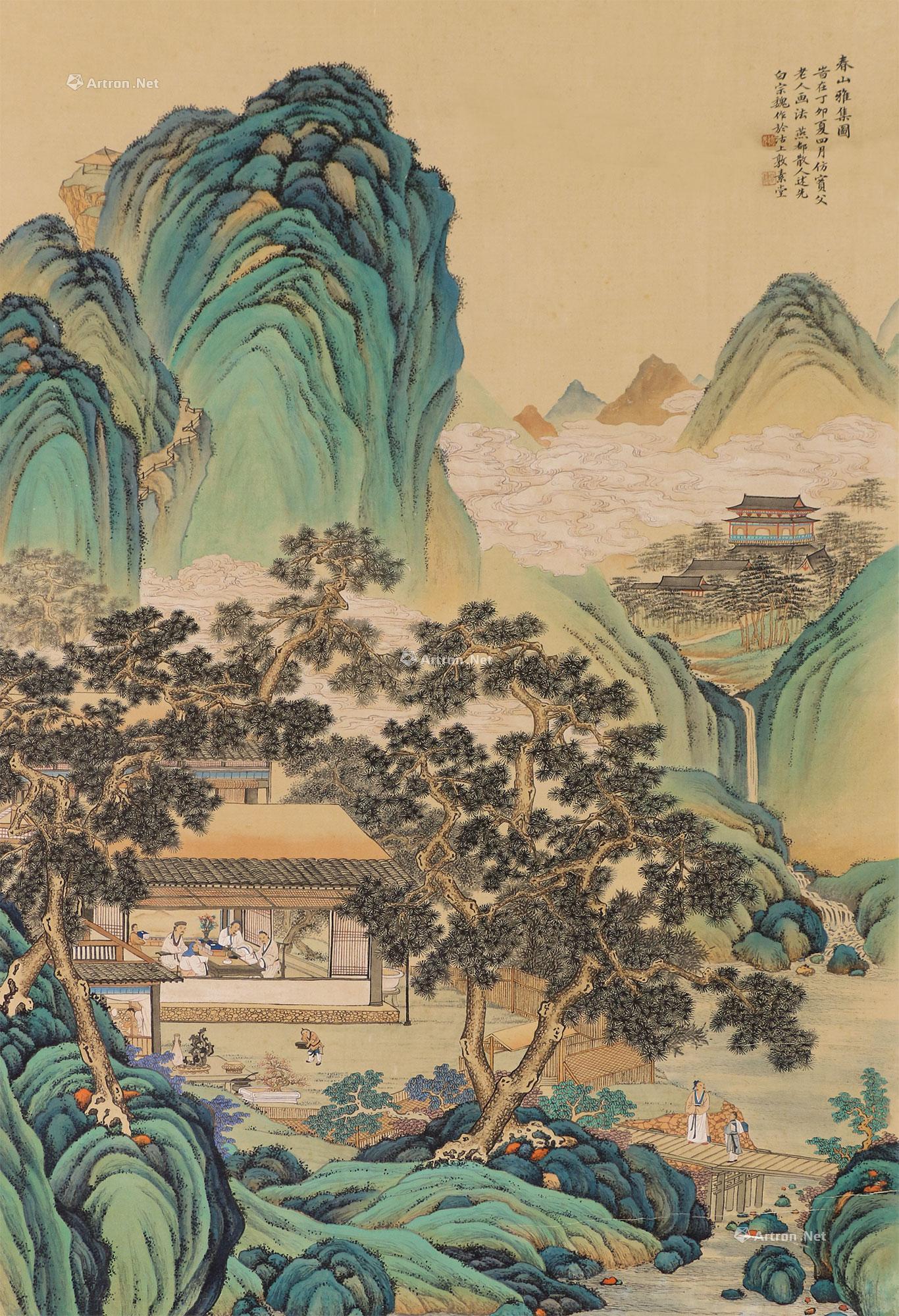 0786春山雅集图立轴设色绢本