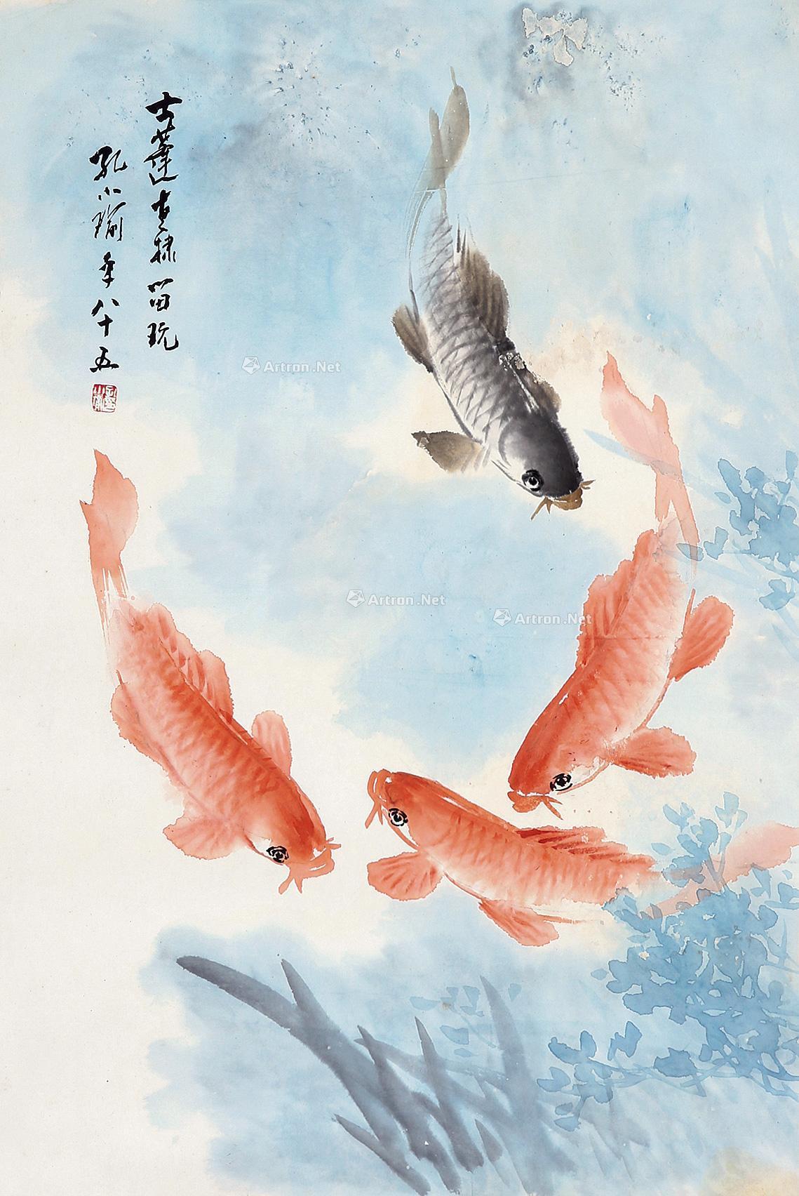 0562游鱼镜片设色纸本