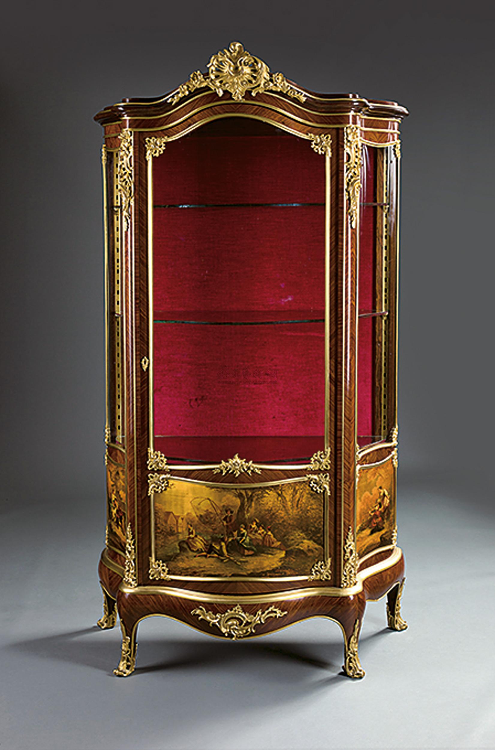 0856约1880年法国19世纪马丁漆画展示柜