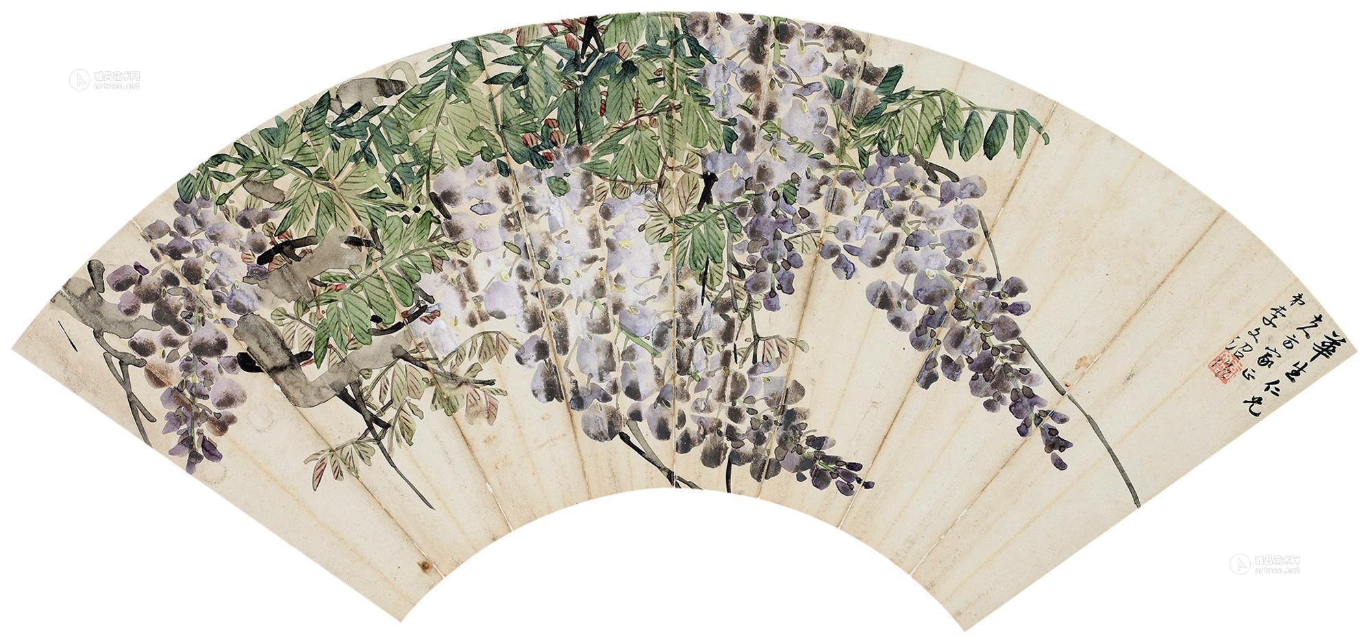 0260紫藤扇面设色纸本