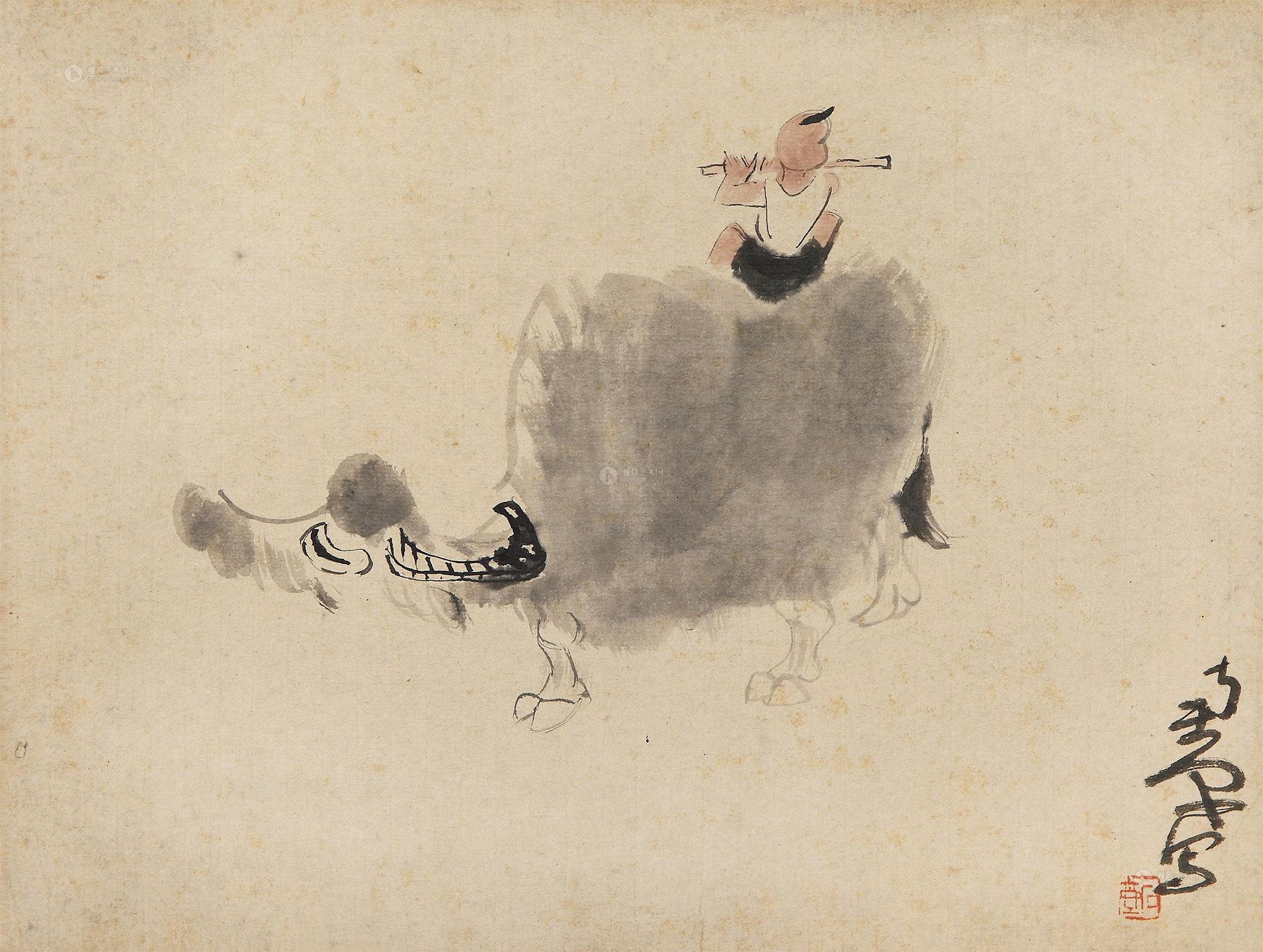 0428牧牛图镜心设色纸本