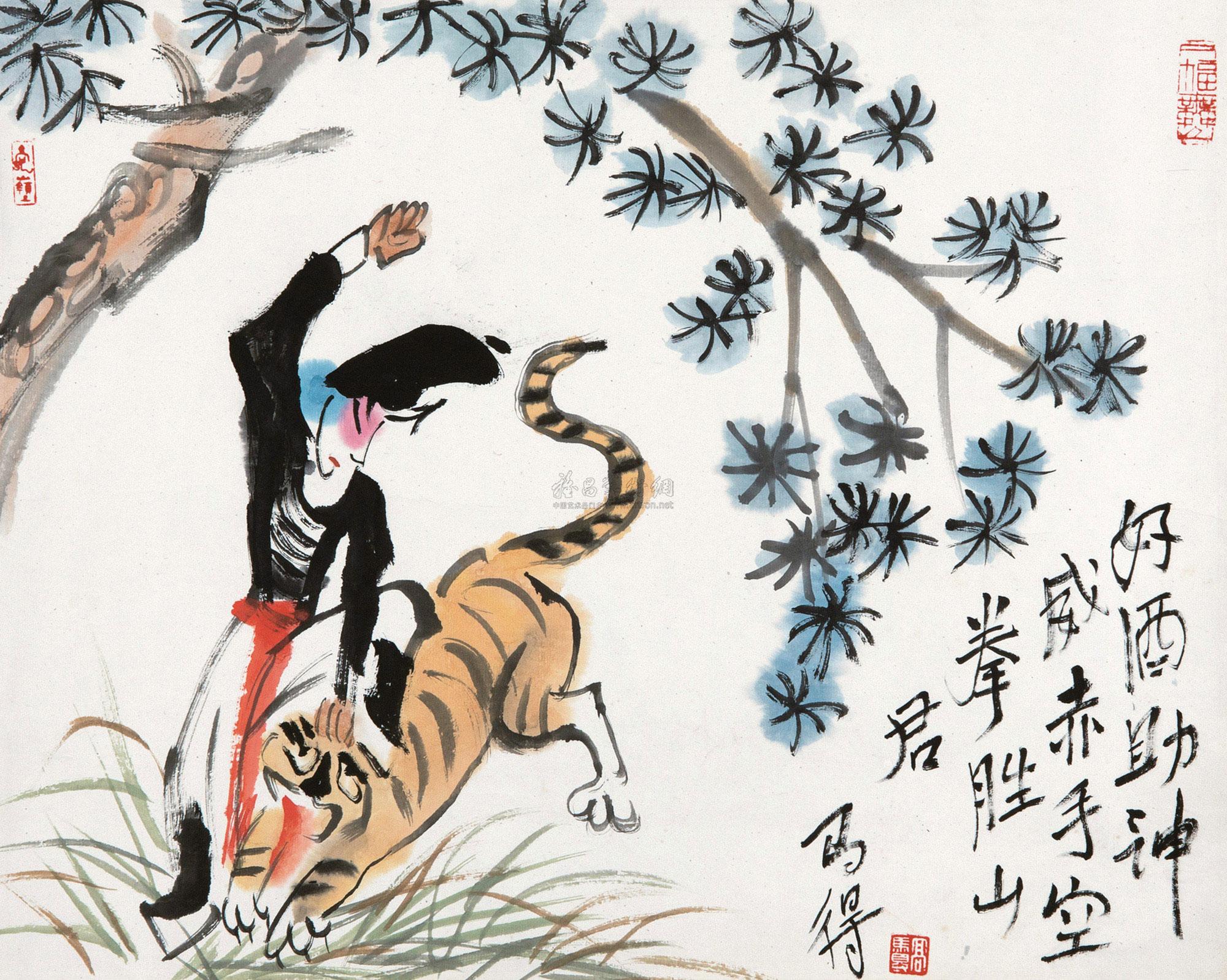 0107武松打虎镜心纸本