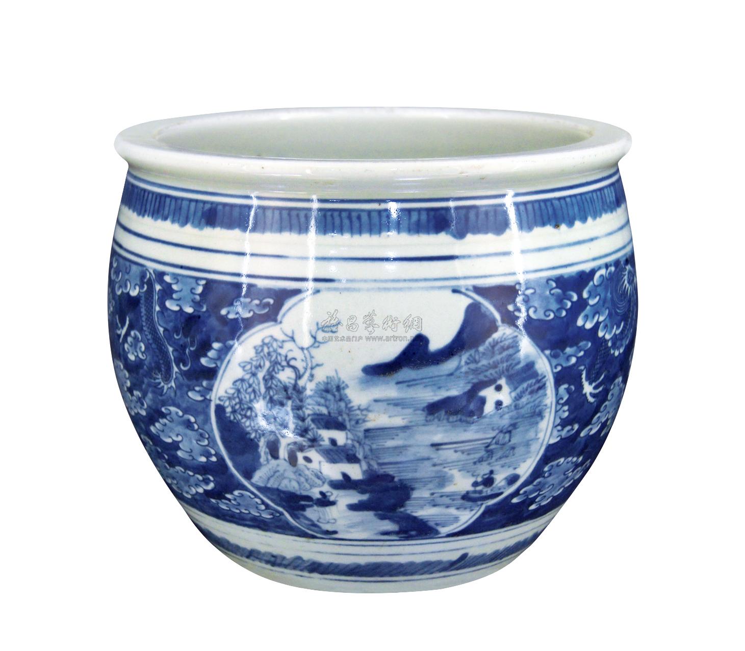 0003清青花瓷小缸