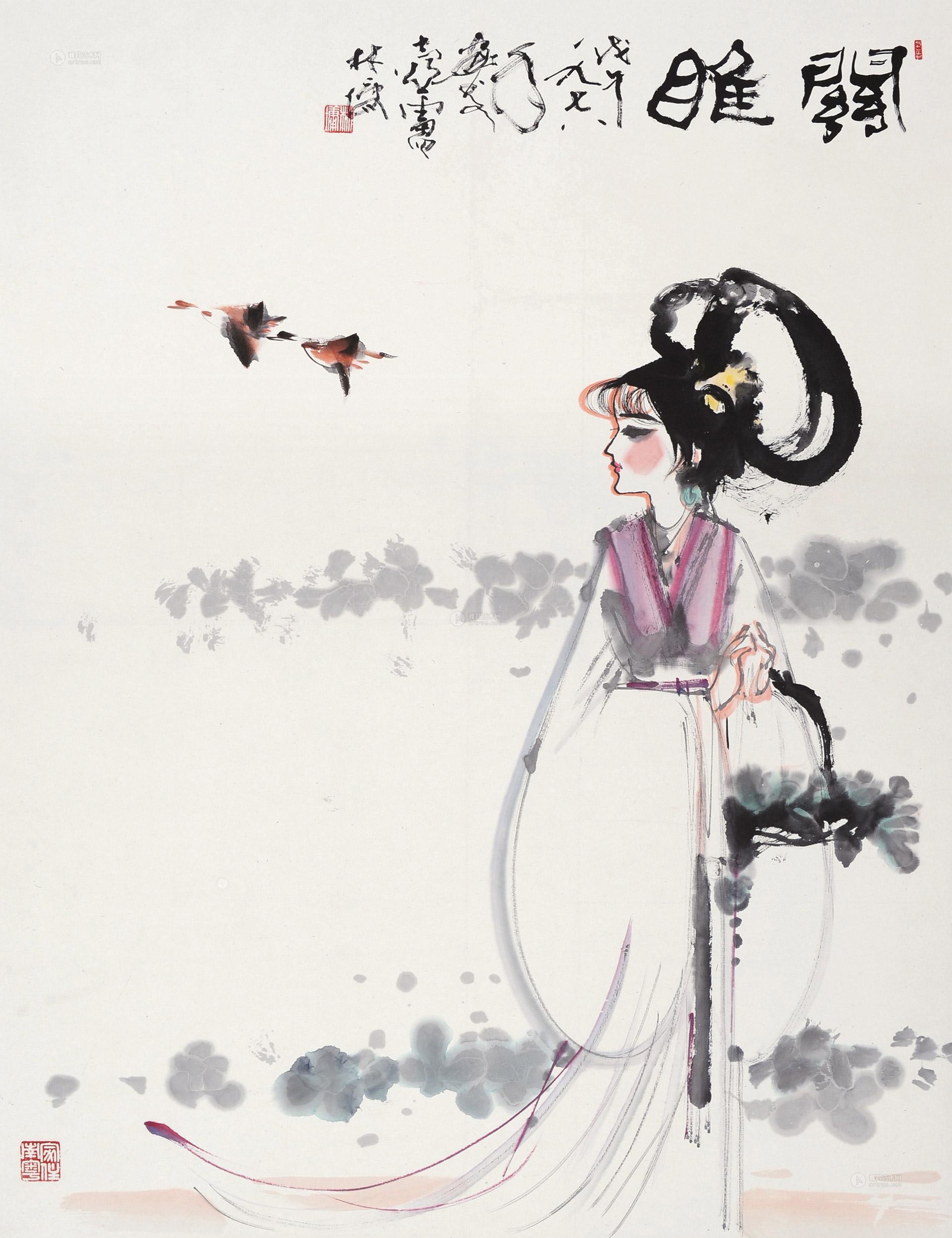 00411978年作关雎镜心设色纸本