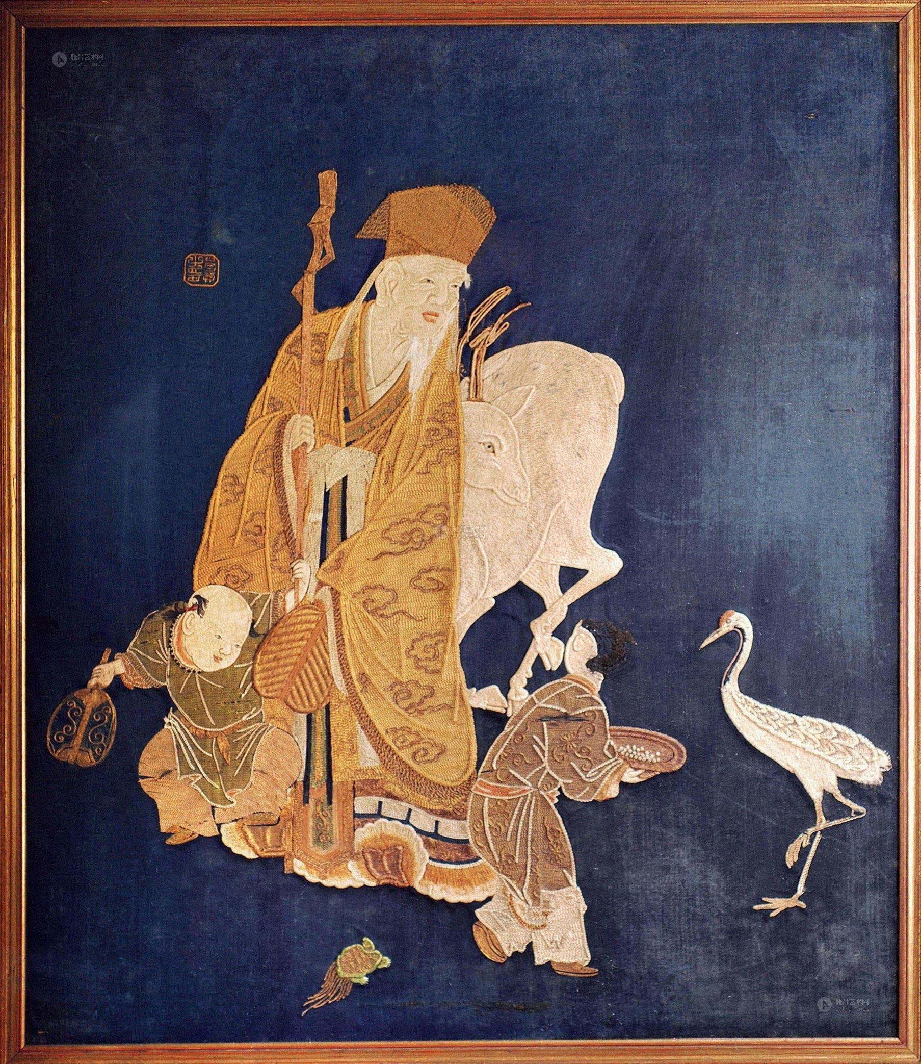 0640清乾隆京绣耄耋延年图纹挂屏