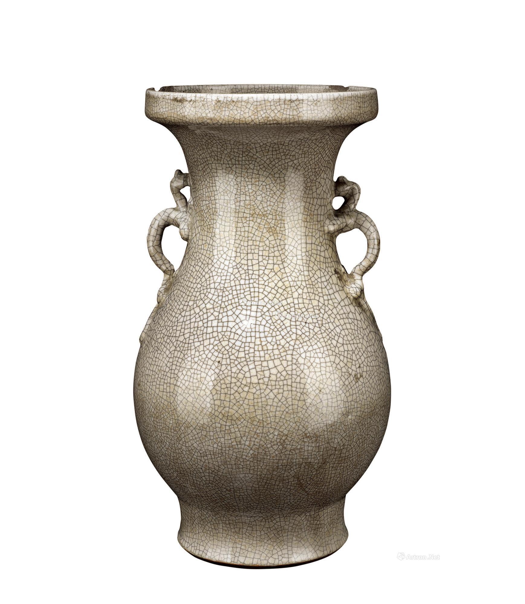 *0036 清代 仿哥釉螭龙耳敞口尊