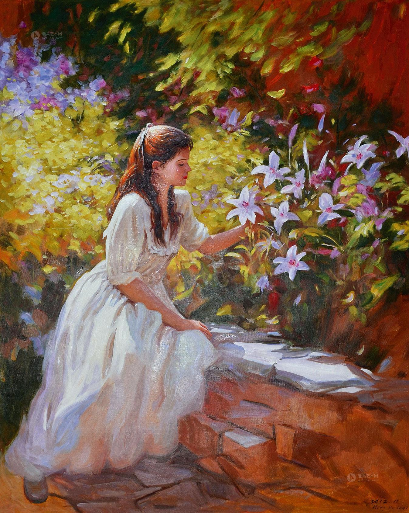 花中女人-朝鲜油画,水彩画专场-雅昌拍卖