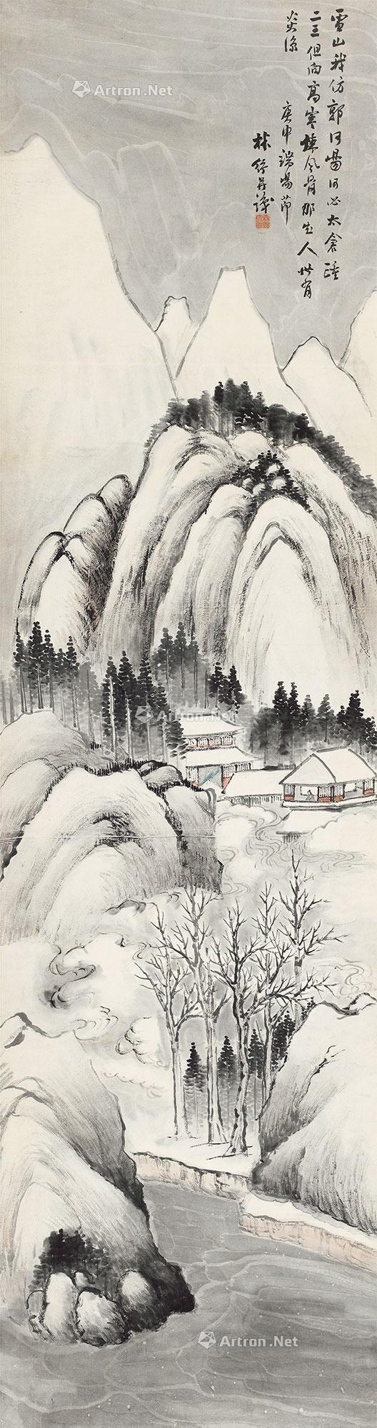 0175 雪景山水 立轴 设色纸本