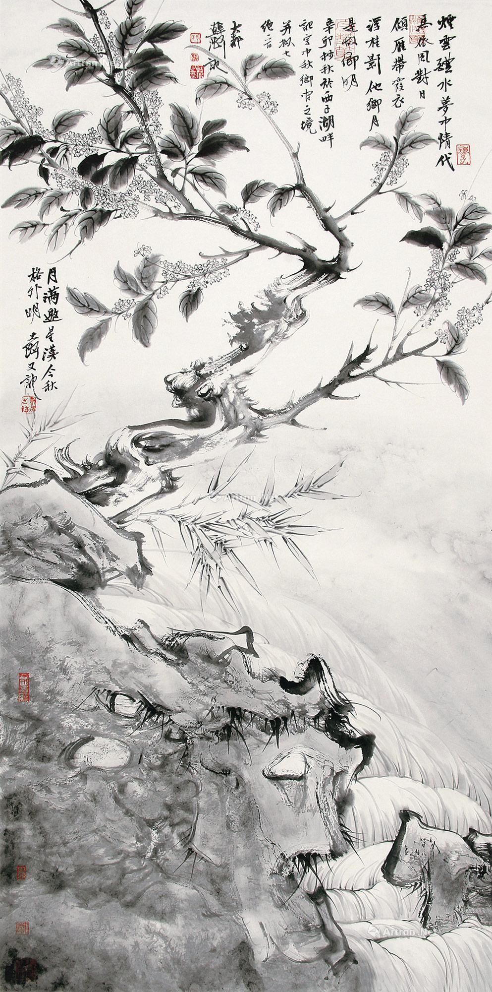 02592011年作落花流水镜片水墨纸本