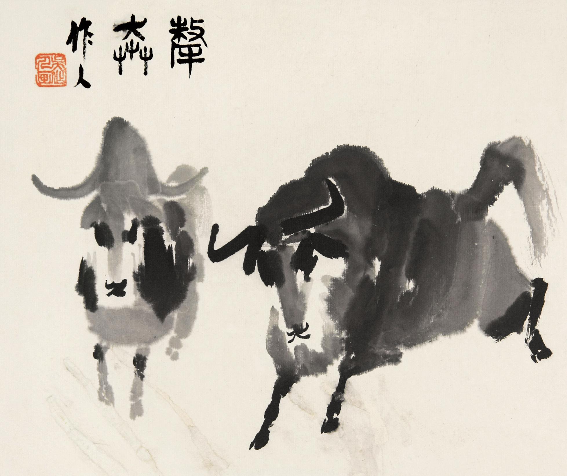 0274 牦牛图 镜片 水墨纸本