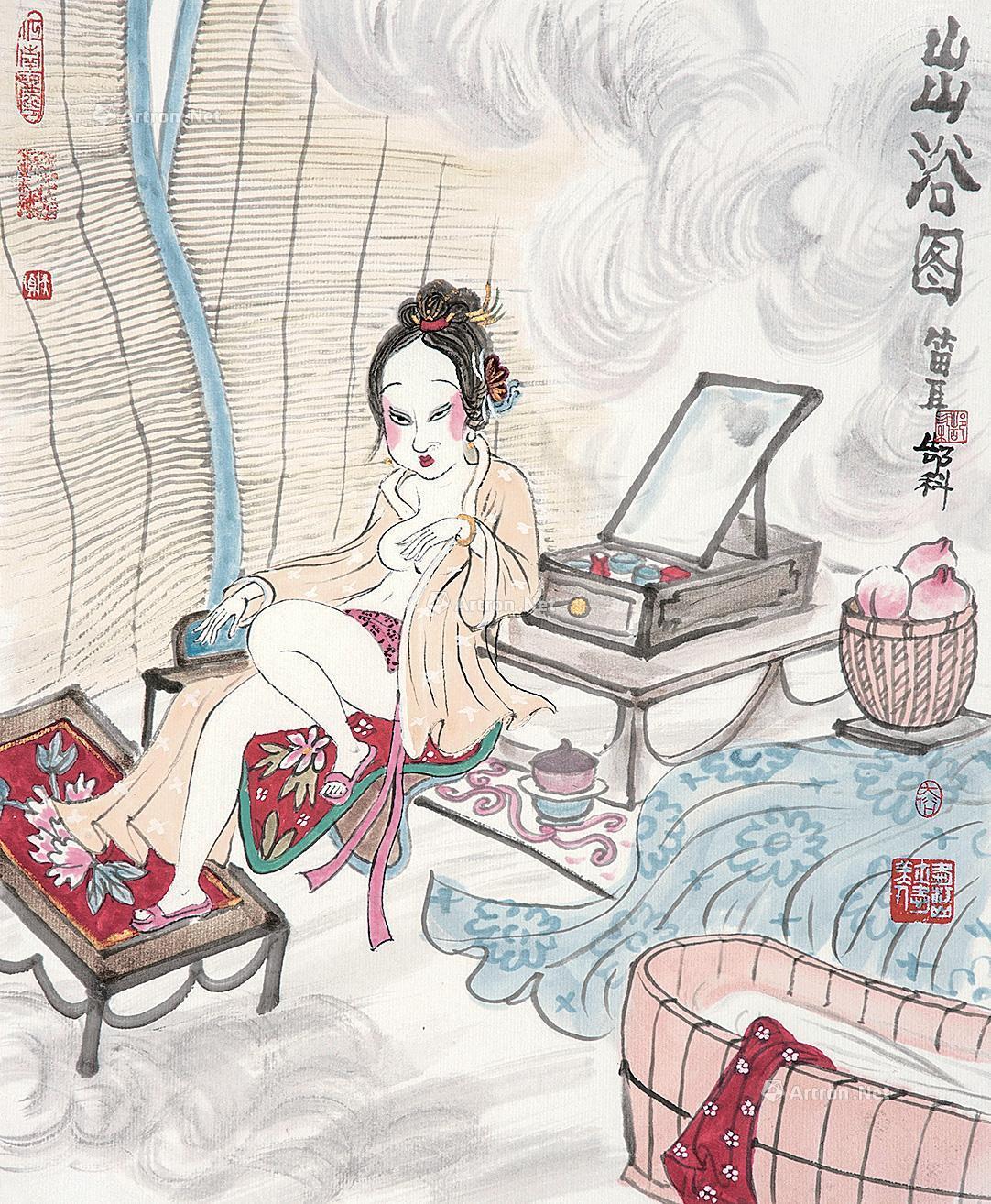 3048 出浴图 镜片 设色纸本