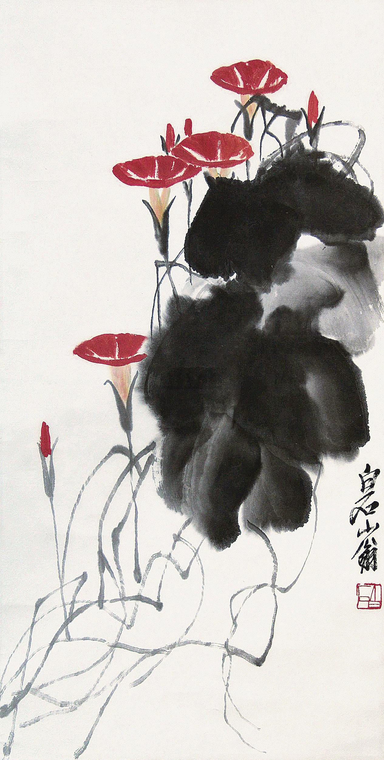 0051 牵牛花 立轴 设色纸本