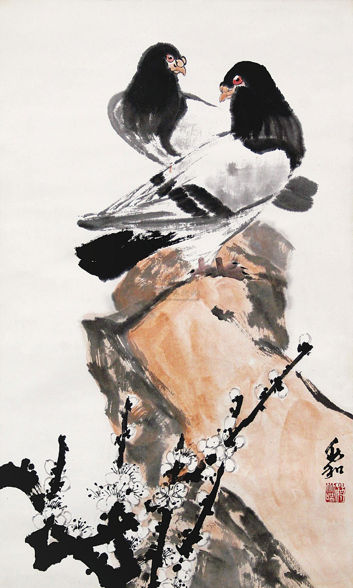 0286和平鸽立轴设色纸本