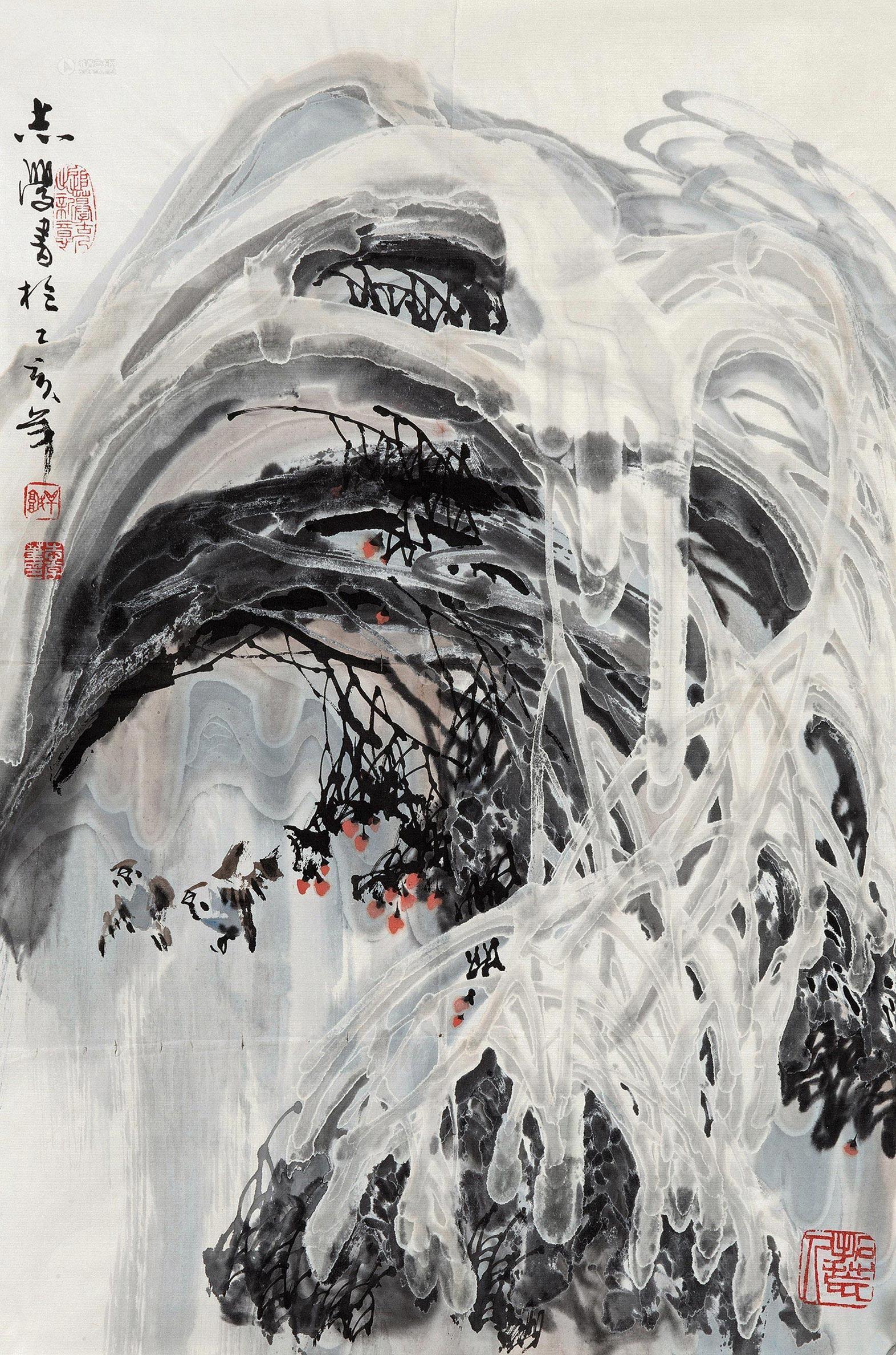 07221995年作冰雪山水镜心设色纸本