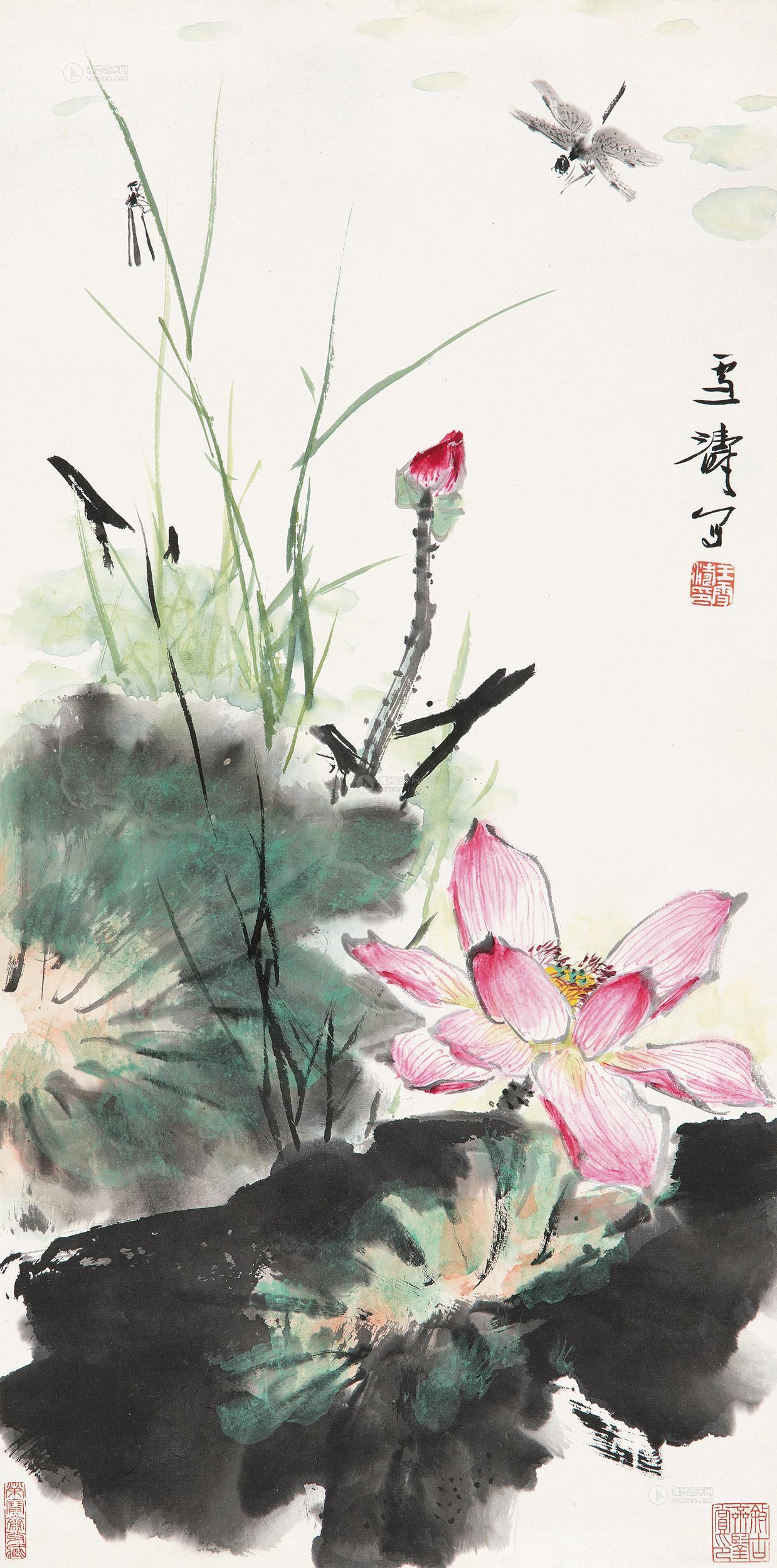 0011荷塘清趣立轴设色纸本