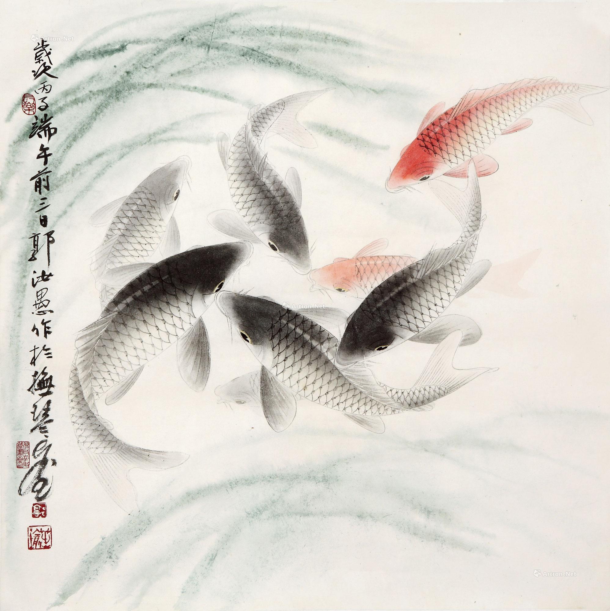 01551996年作群鱼图镜片水墨纸本
