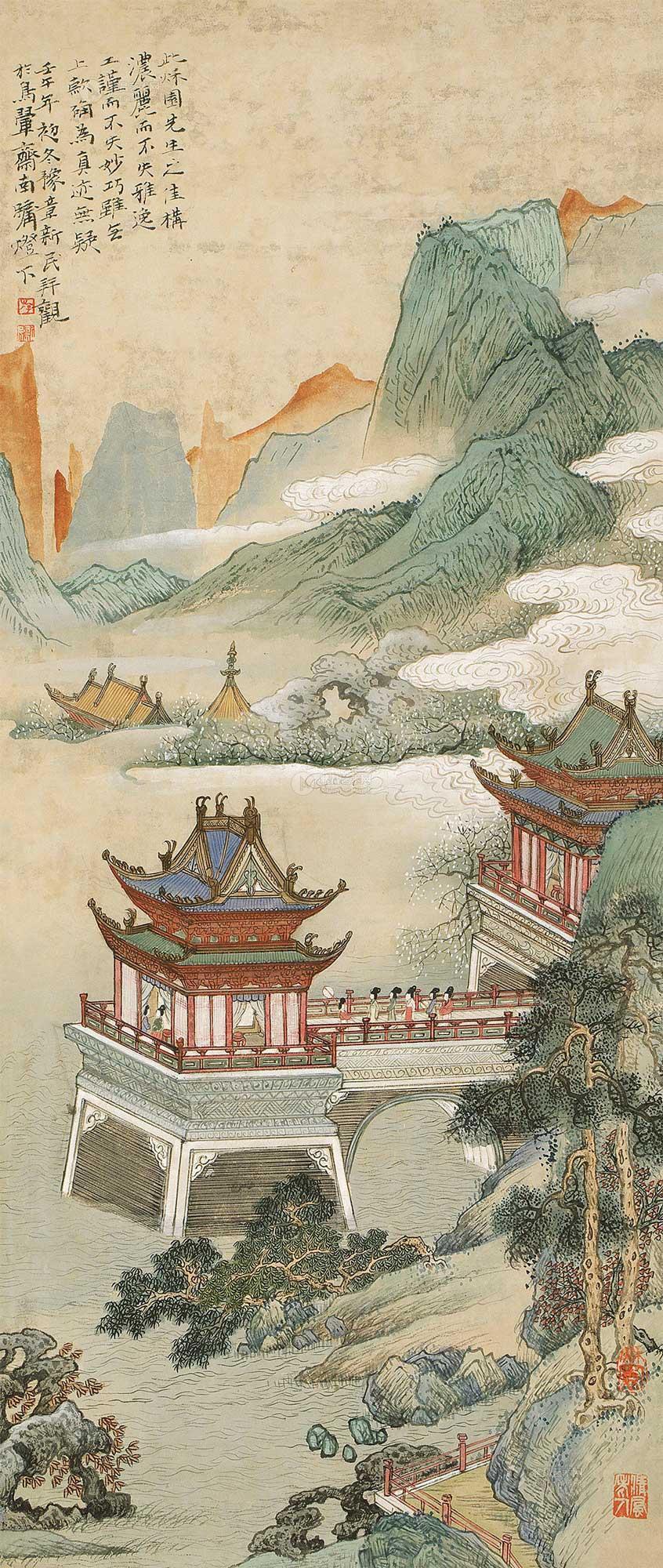 0048界画镜片设色纸本