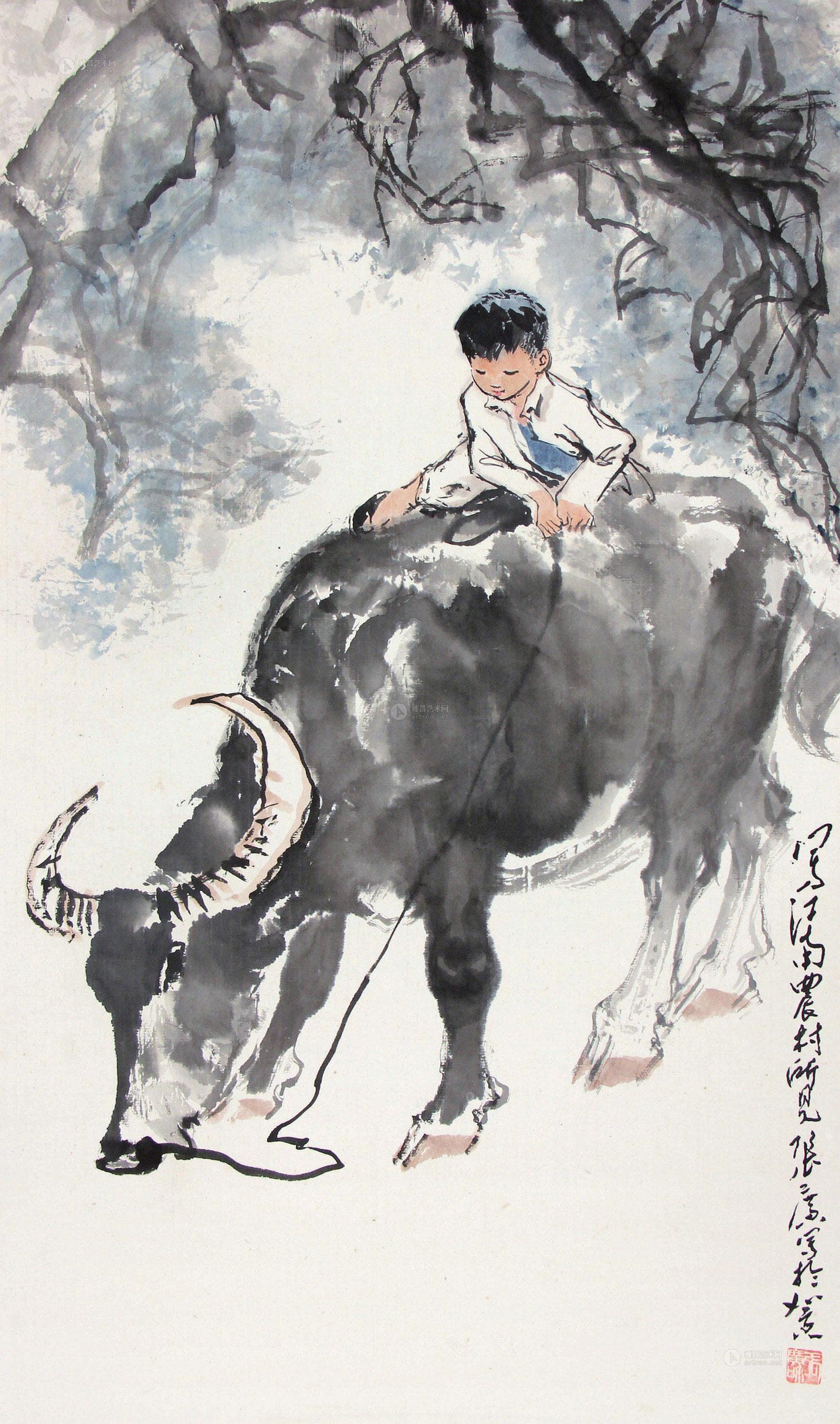 1831牧牛图立轴设色纸本