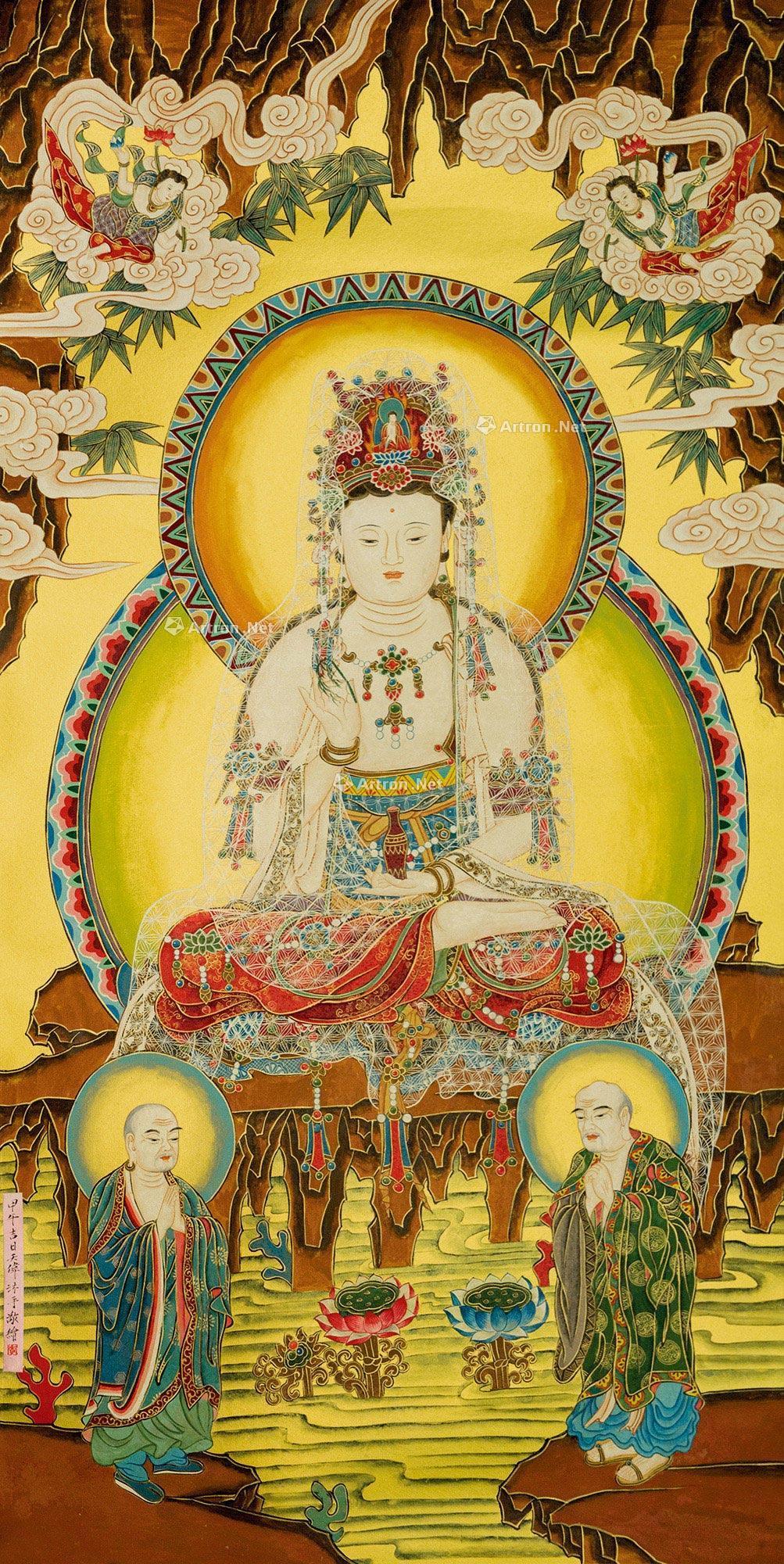 0012甲午2014年作文殊竹叶观音镜片纸本