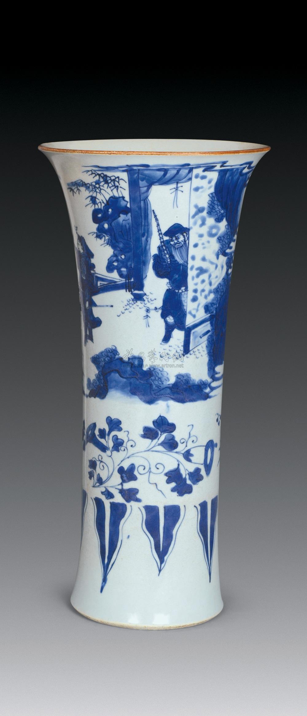 0063清顺治青花人物花觚