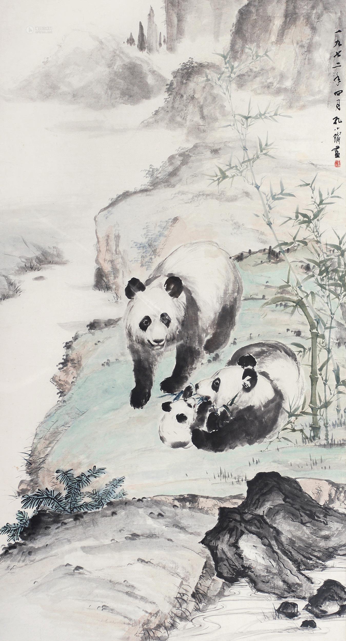 0006 熊猫 镜框 设色纸本