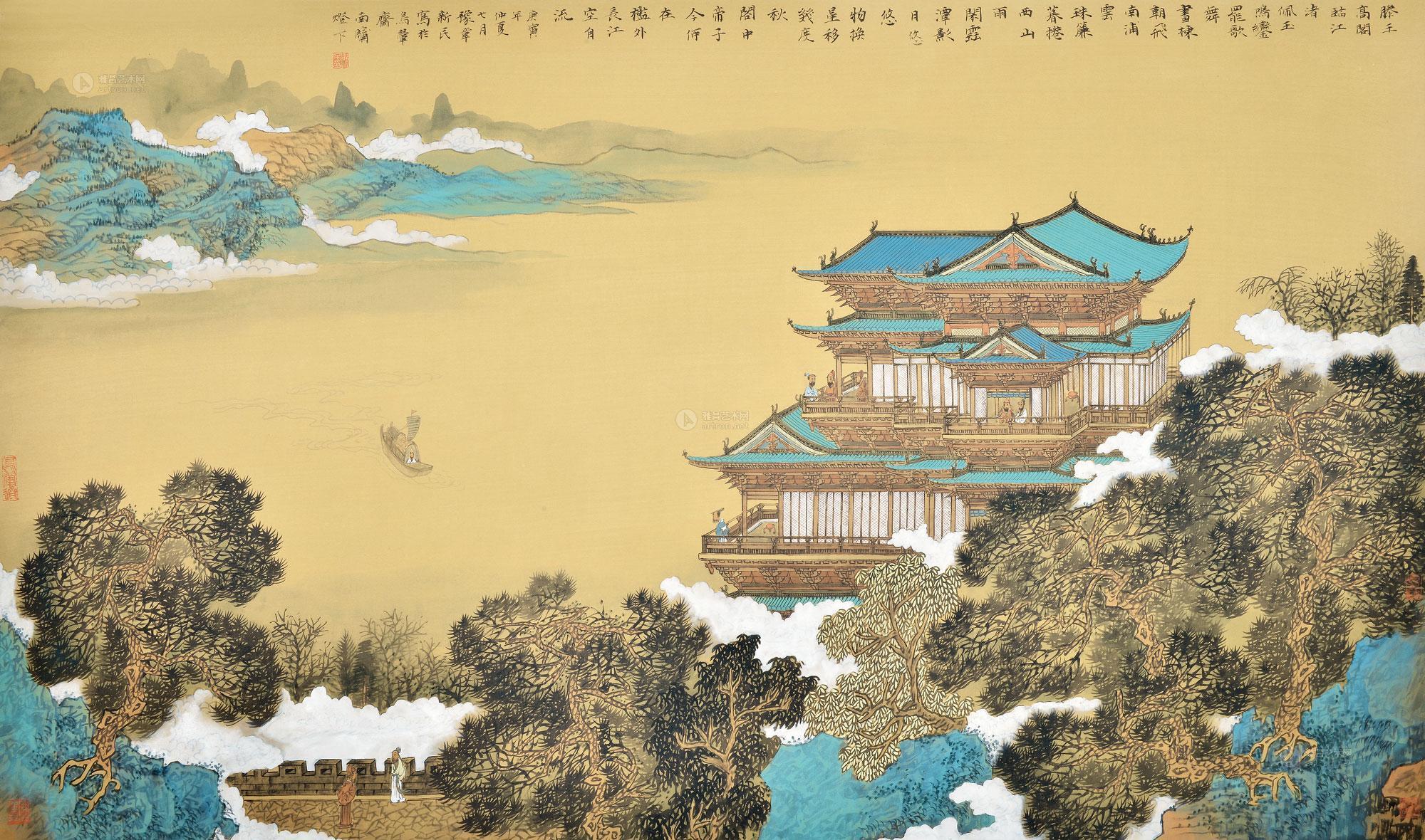 0030 滕王阁诗意图 镜片 绢本