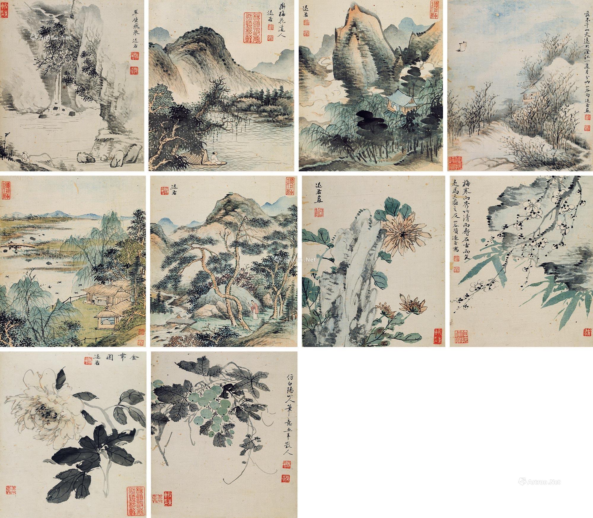 0761花卉山水册册页十开设色纸本