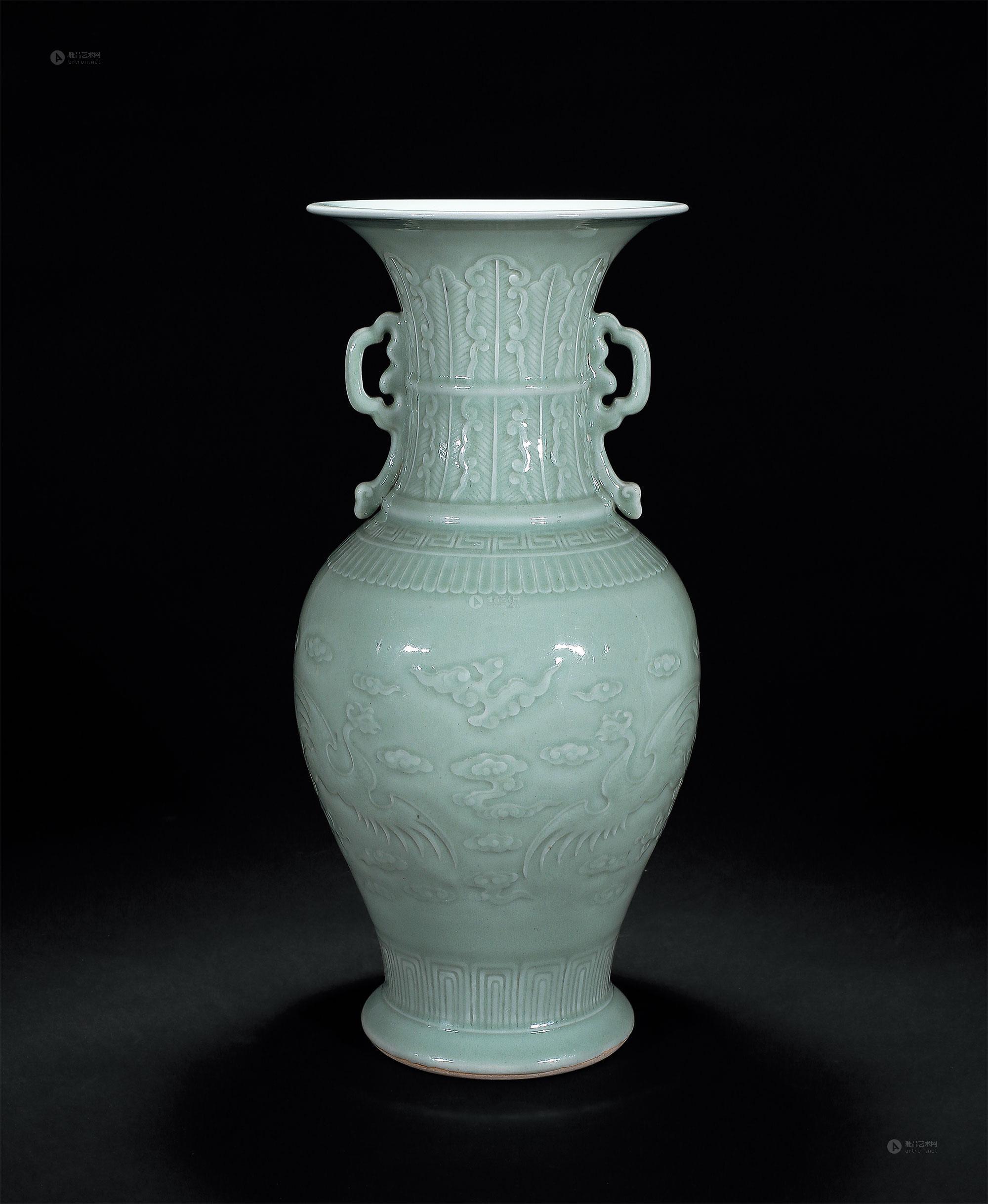 豆青釉如意双耳凤纹尊-"御窑烽火"—瓷器专场-雅昌拍卖