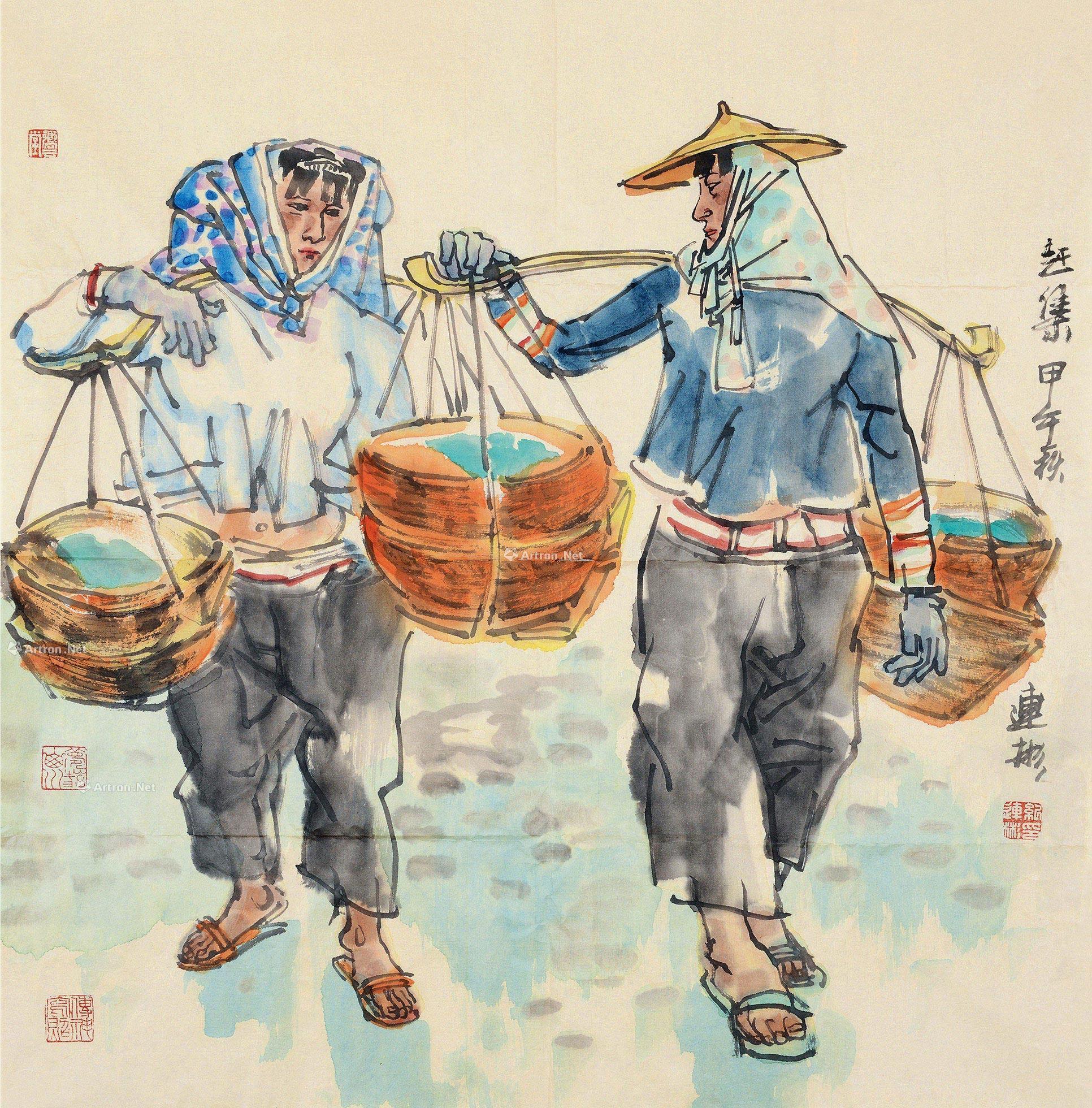 02202014年作赶集纸片设色纸本