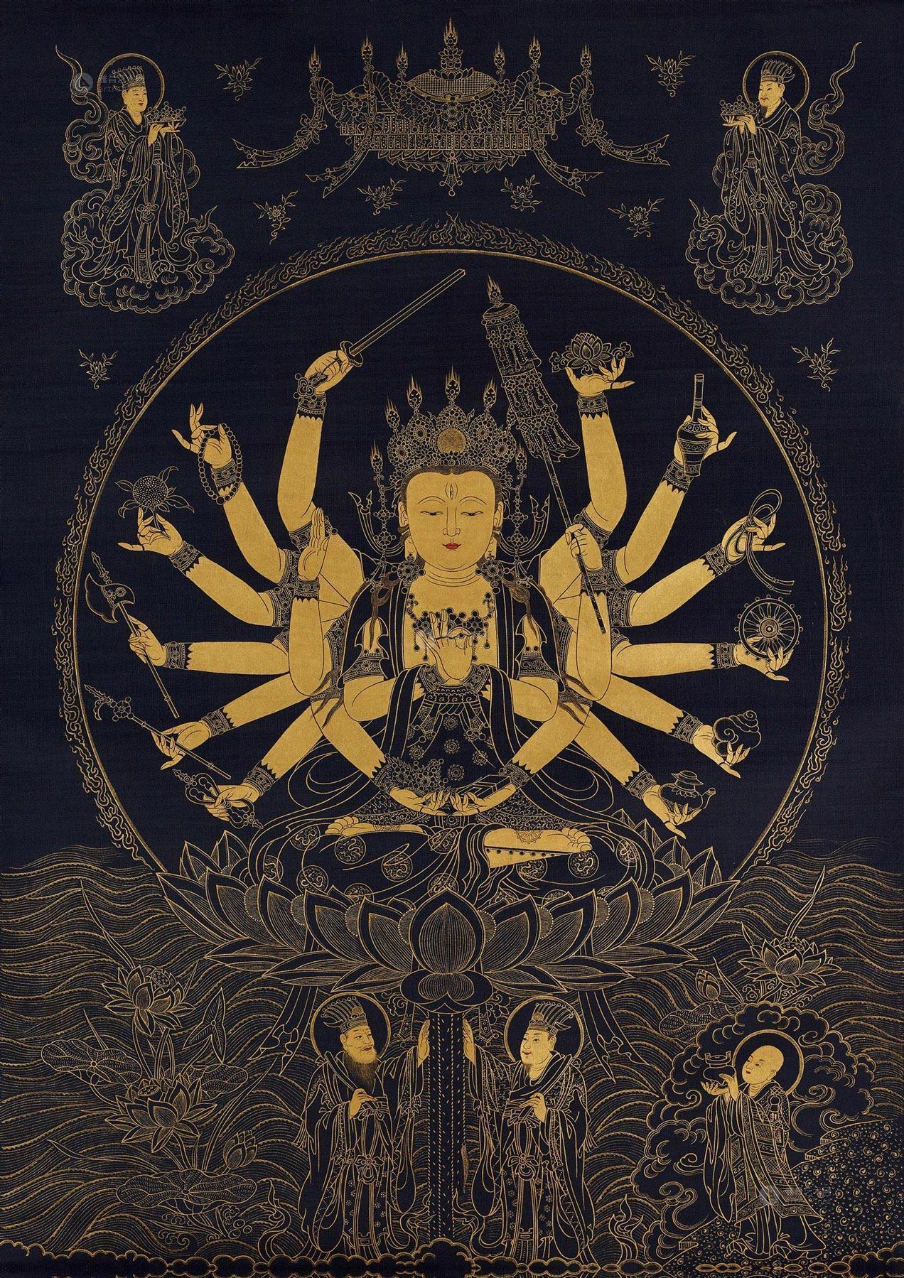 0200 清代(1644-1911) 佛赤金准提佛母像 立轴 绢本