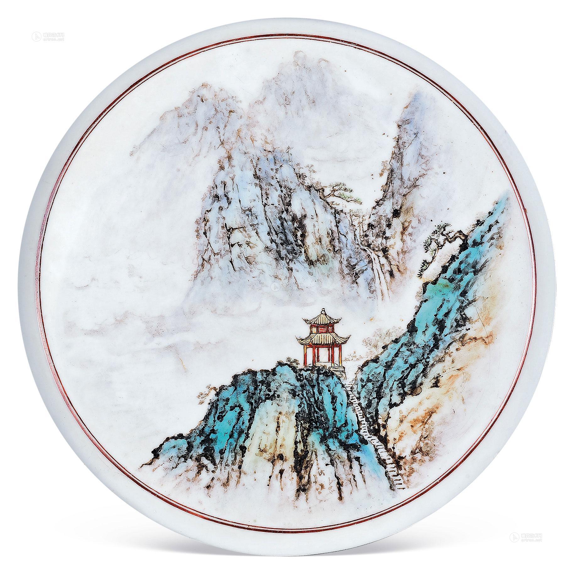 0035不详粉彩山水瓷盘