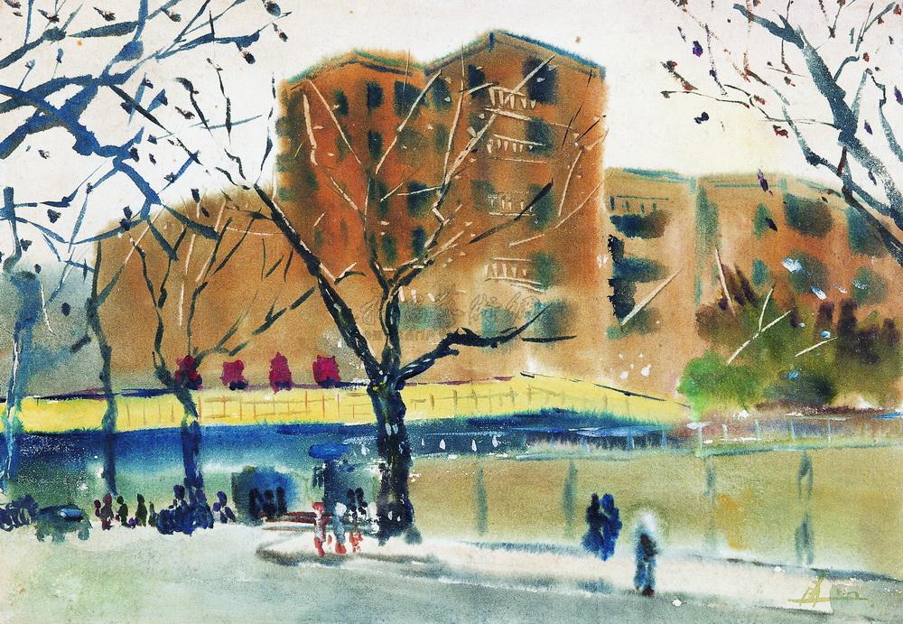 0013上海街景水彩画