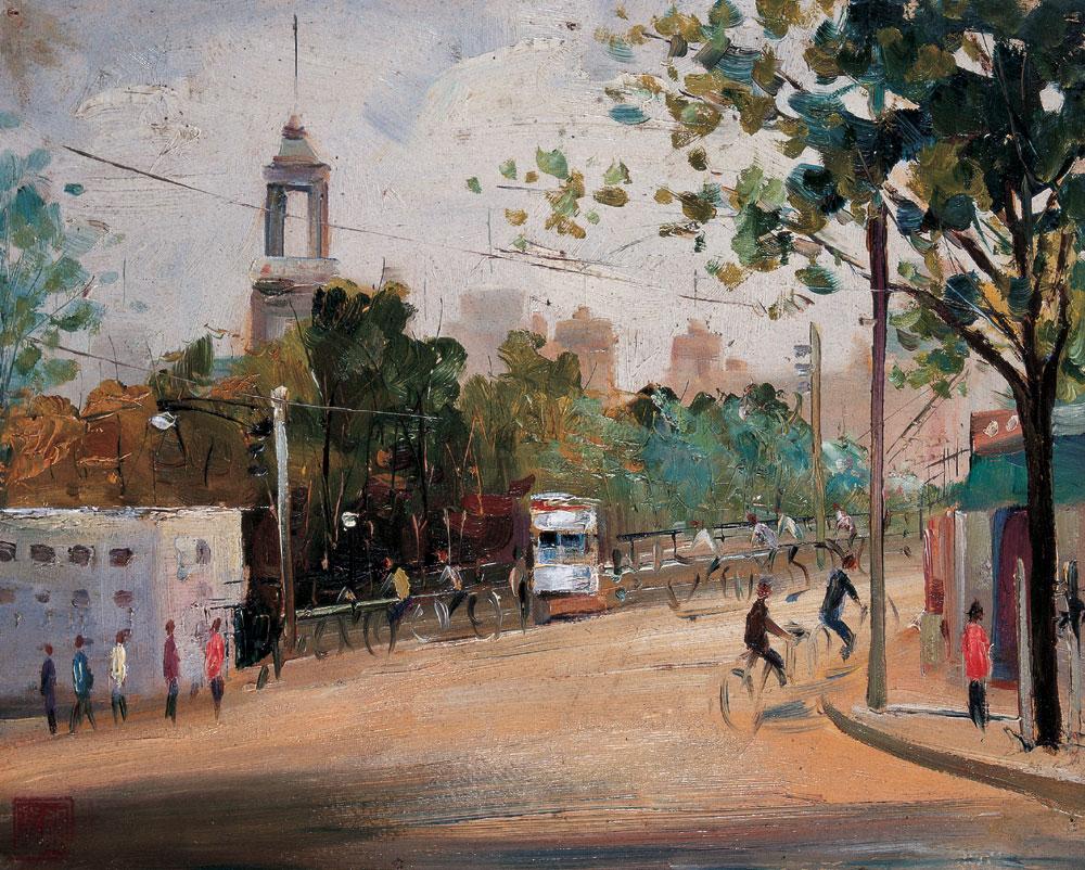 0028 上海街景 纸本油画