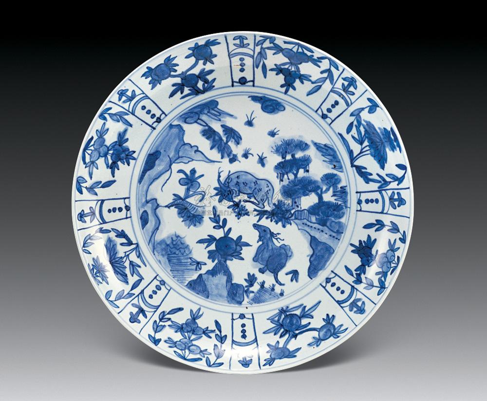 青花灵芝双鹿纹盘-瓷器61玉器61工艺品专场-雅昌拍卖