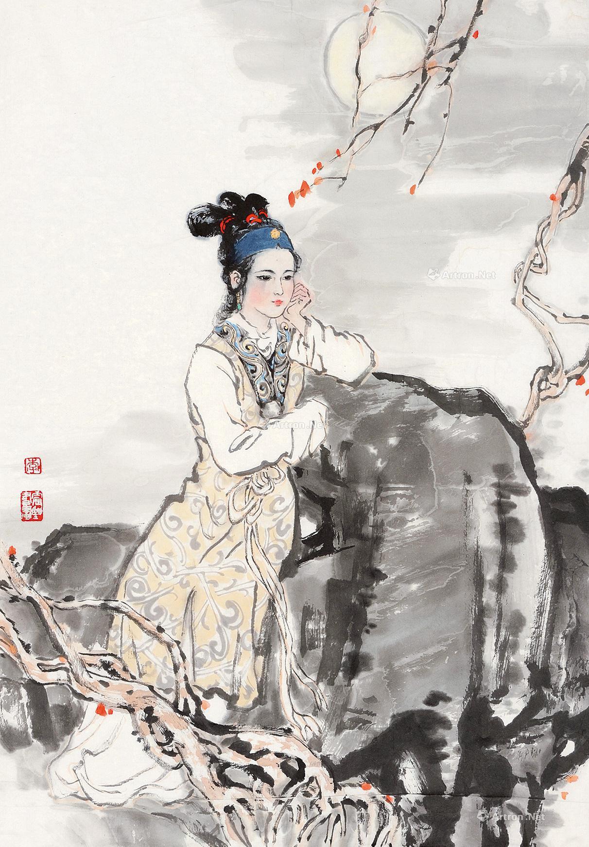 0050月下秋思镜片设色纸本