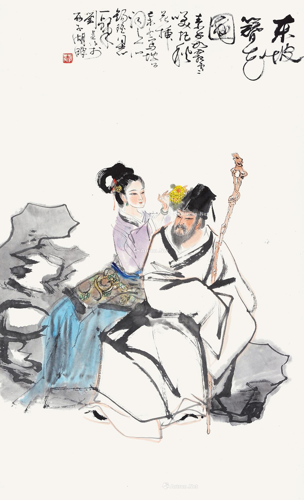 01001979年作东坡簪花图镜片设色纸本