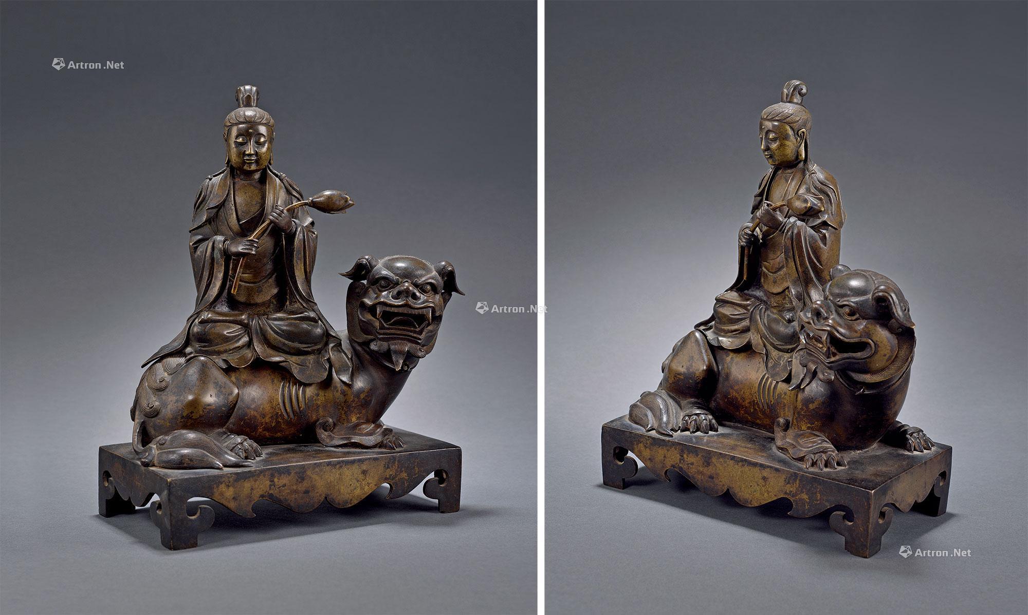 0652 明末清初 铜骑狮观音菩萨像