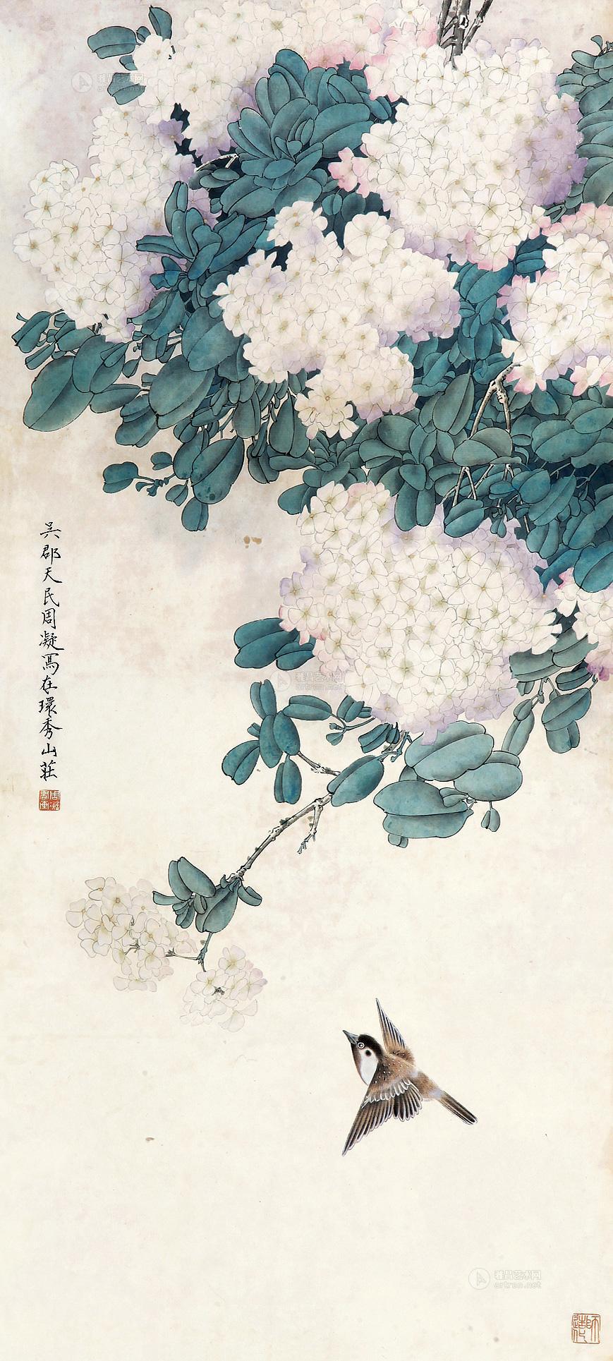 0270绣球花立轴设色纸本