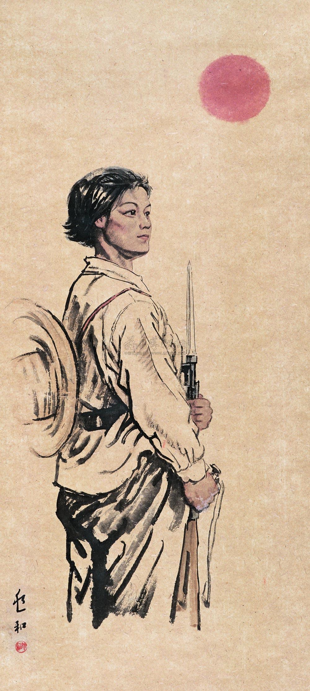 0029 女民兵 立轴 纸本