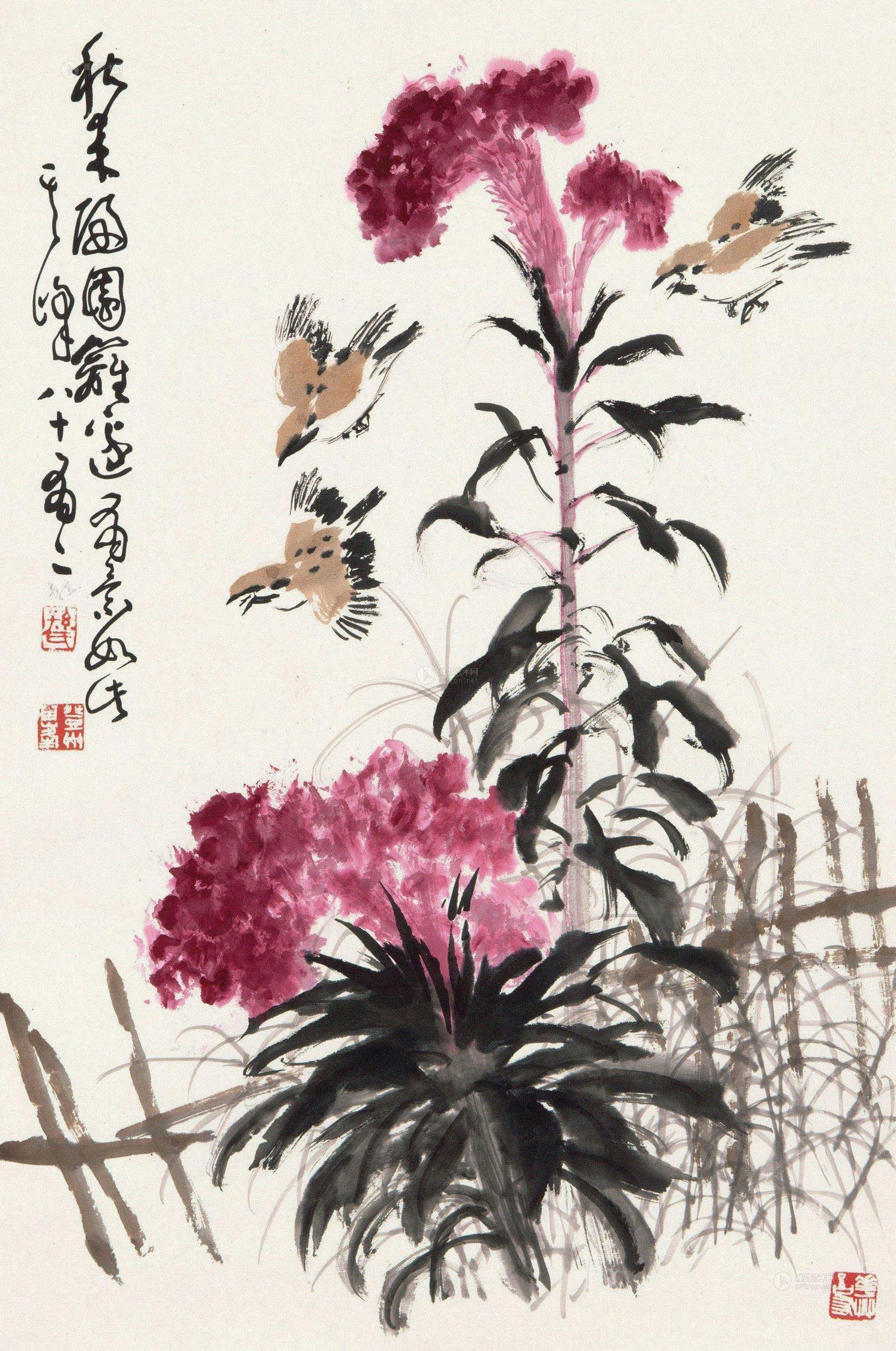 0061鸡冠花镜心纸本