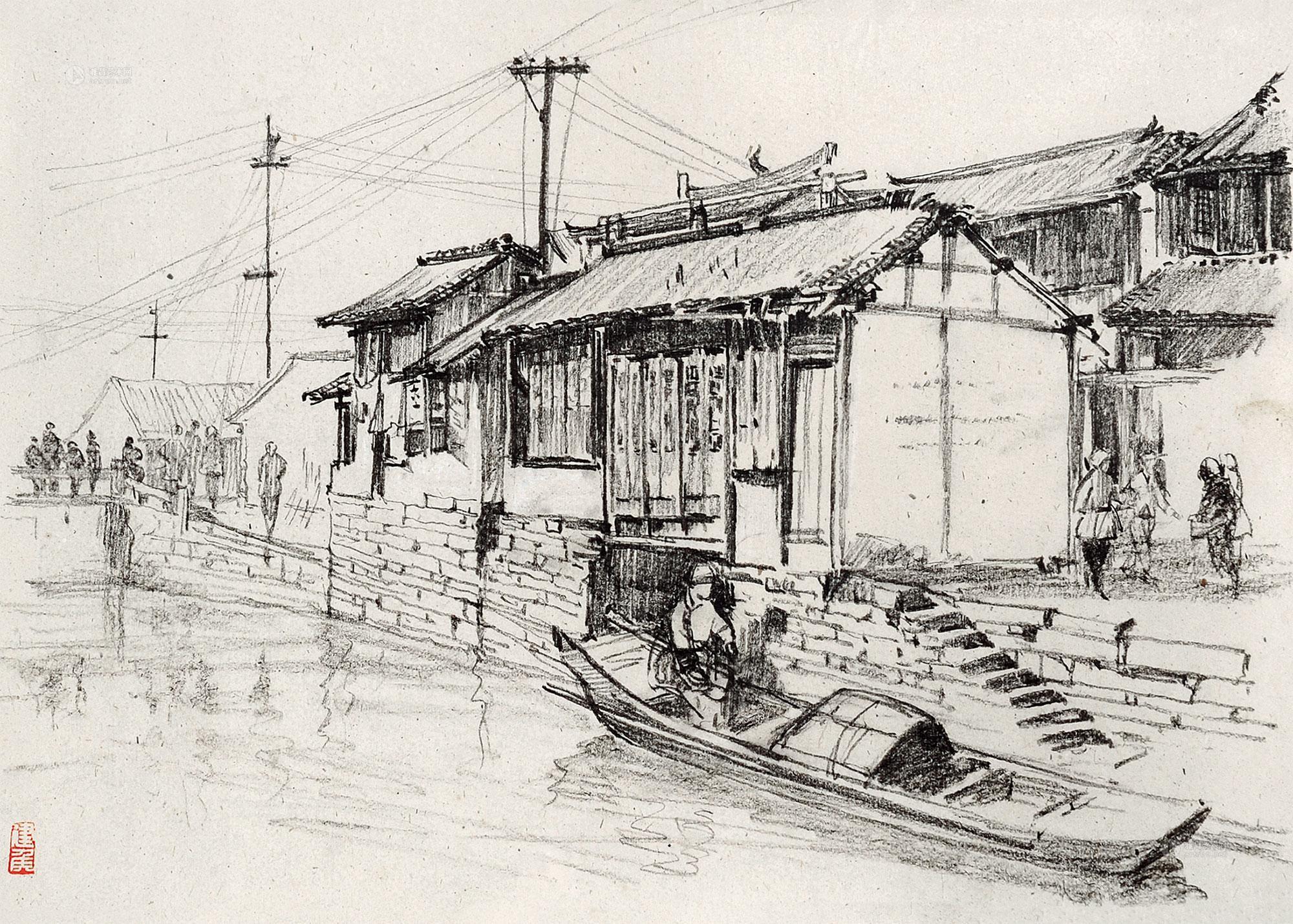 0082水乡写生软片纸本