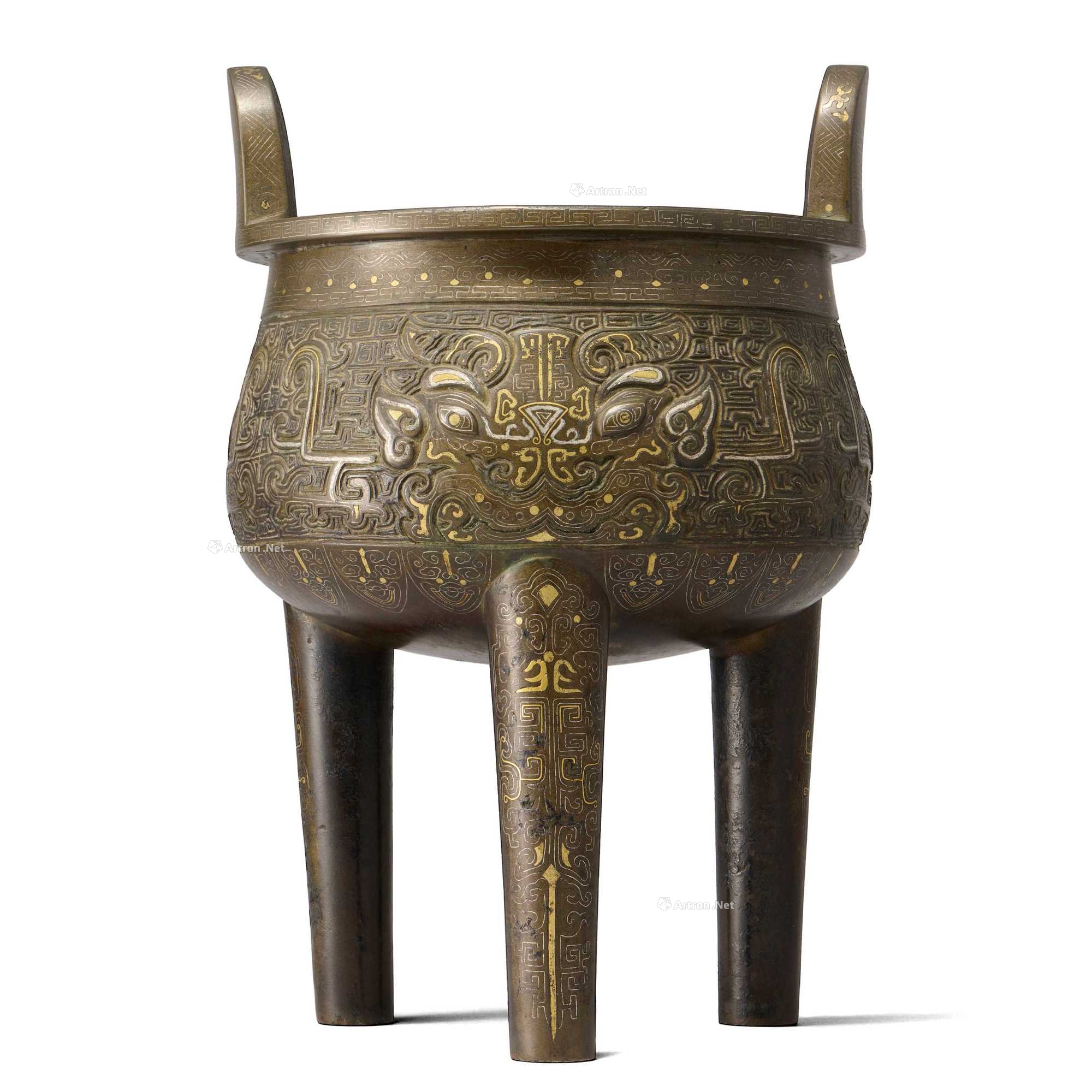 仿古铜式嵌金银饕餮纹鼎-历代青铜器古铜印专场-雅昌拍卖