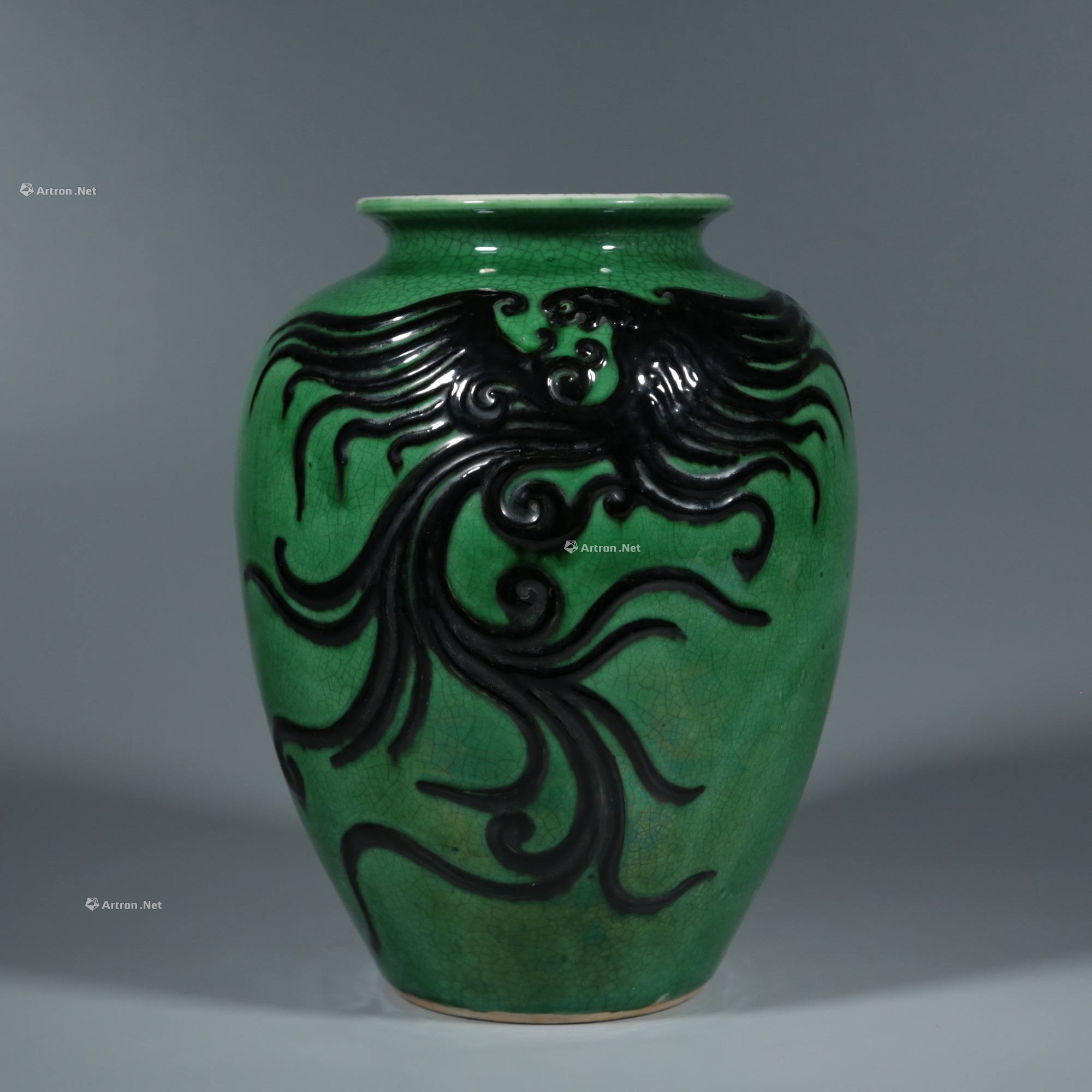 绿哥釉贴塑凤纹罐-祯选07期:明清古董瓷器专场-雅昌拍卖