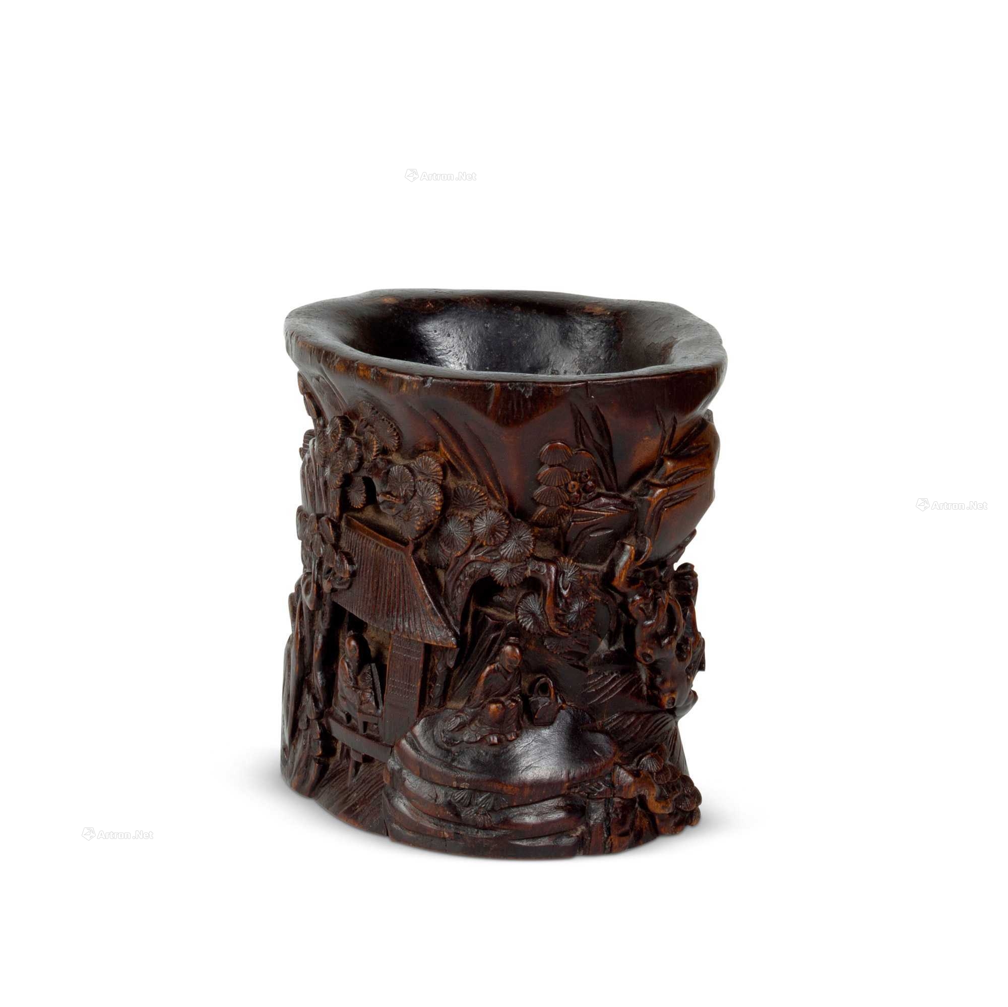 沉香雕人物图笔筒-[ 茗香雅致,诗意凝香] 文房 茶道具-雅昌拍卖