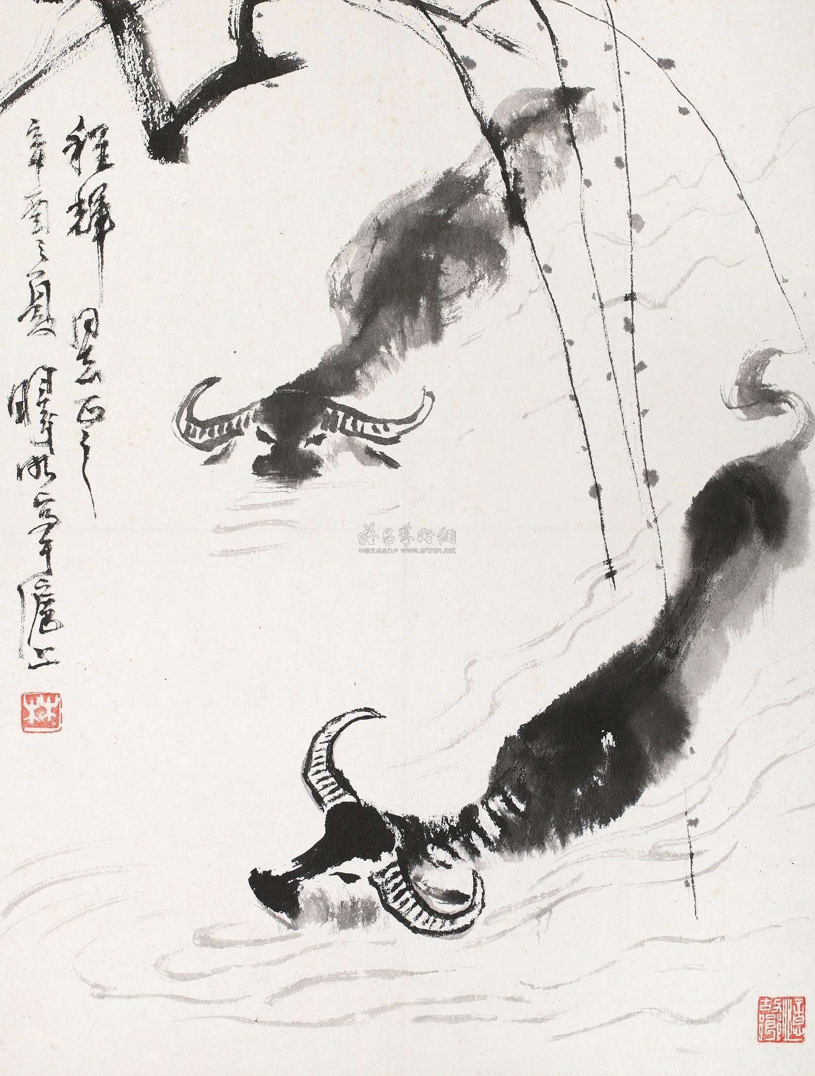 0022 水牛 镜心 水墨纸本