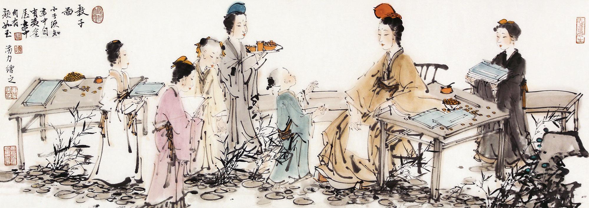 0158教子图设色纸本