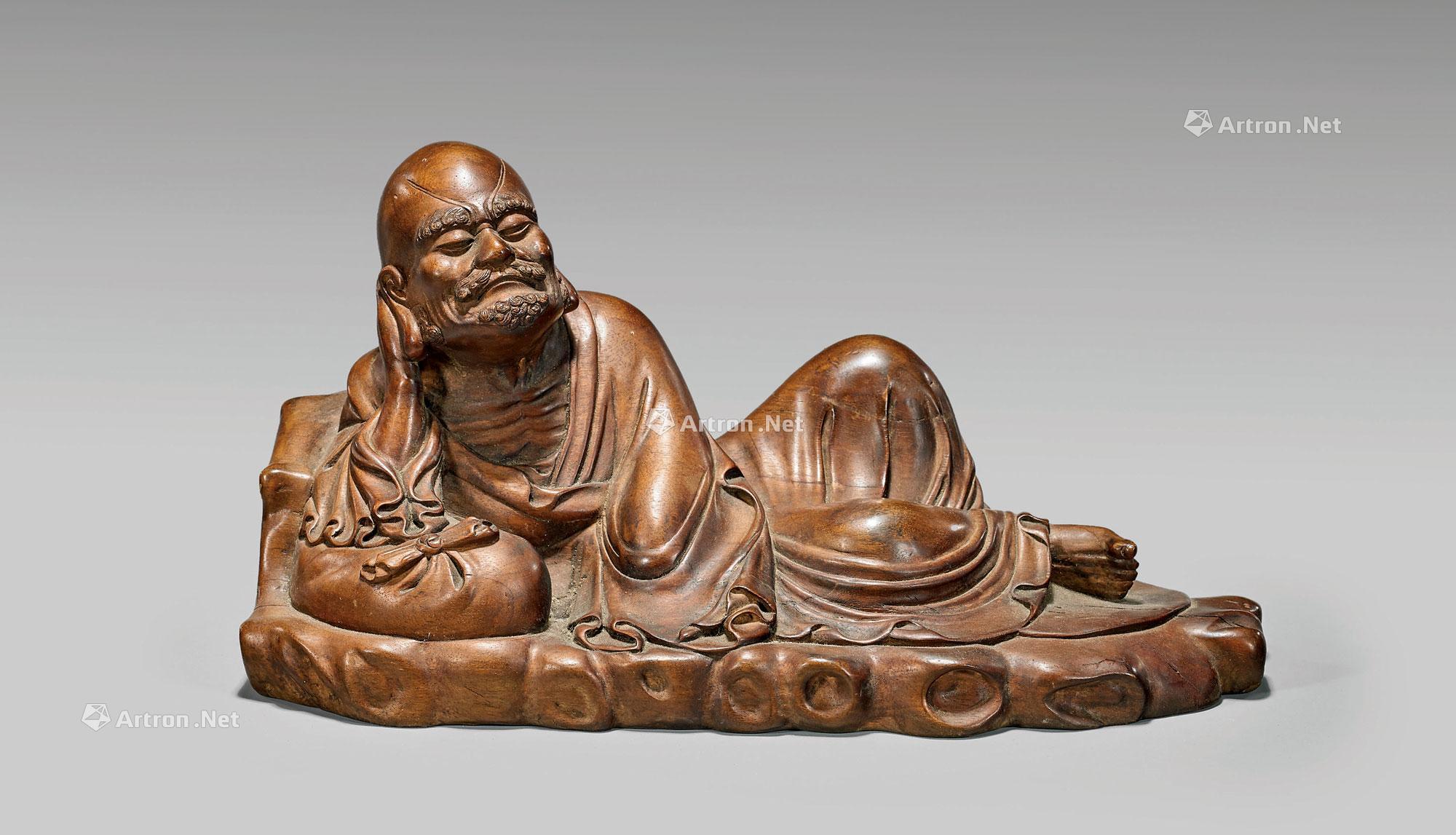 0020 硬木雕罗汉卧像