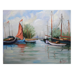 《法国渔港》庞博 油画